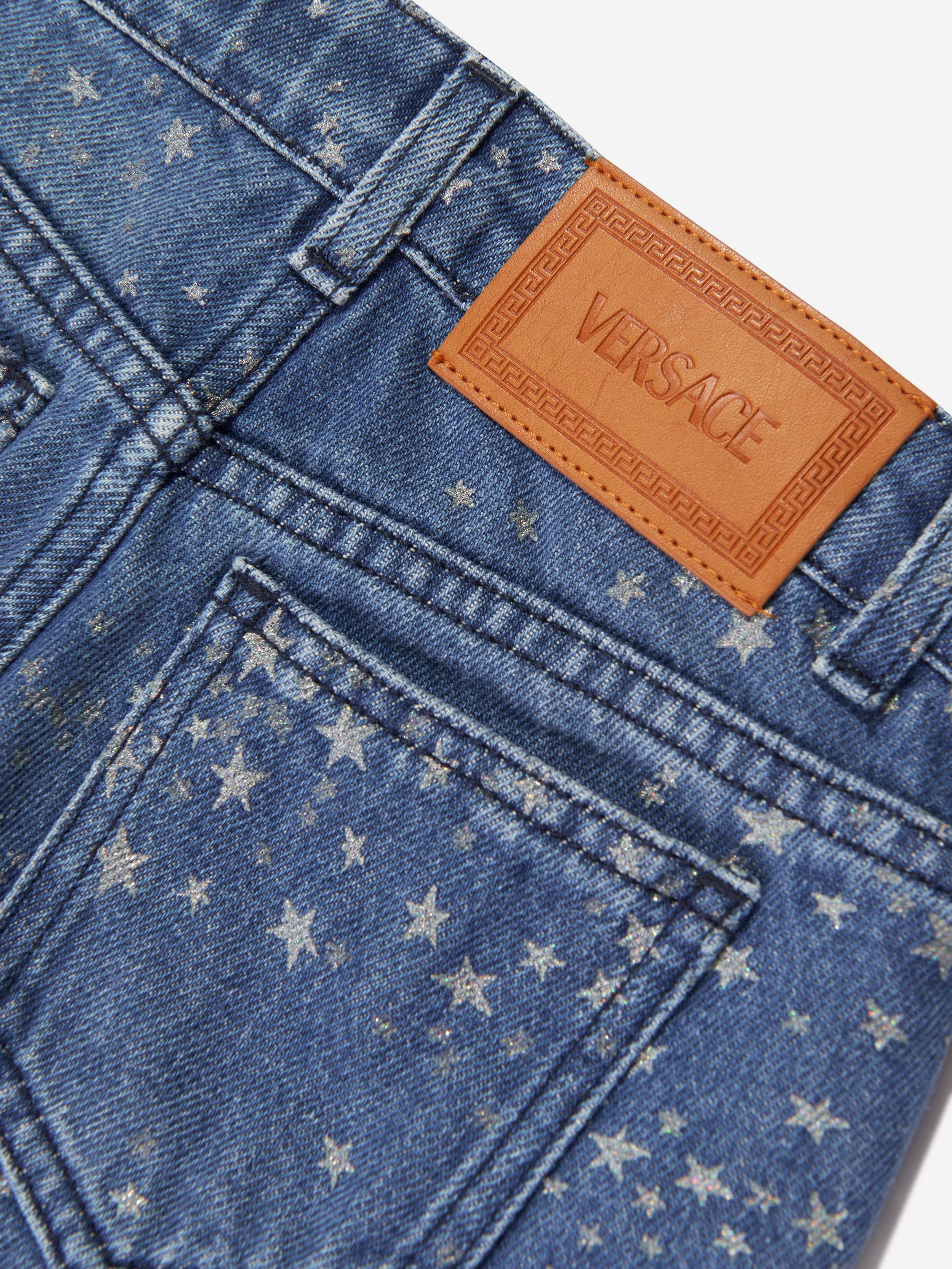 Versace Girls Flared Glitter Jeans in Blue Buy Cheap Outlet Locations