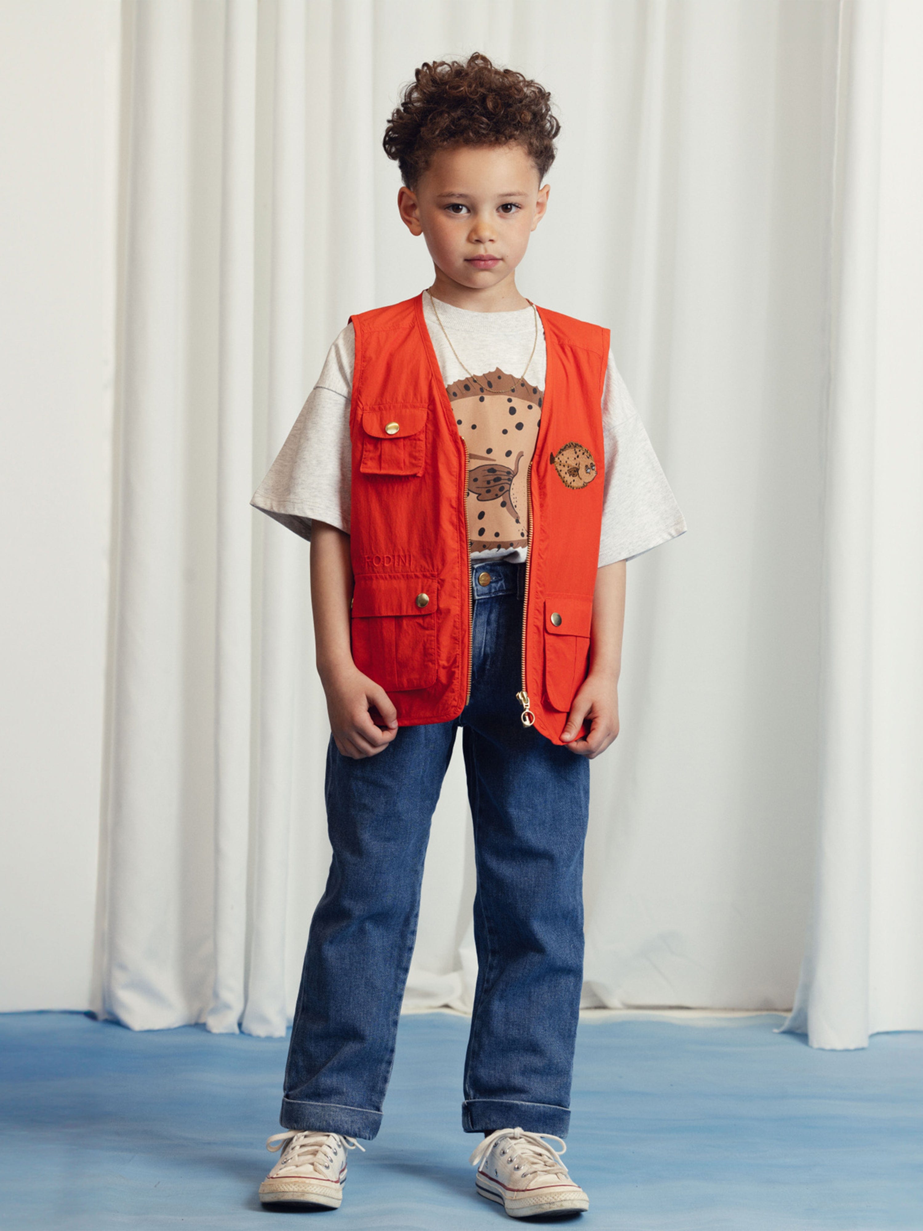 Kids Flundra Embroidered Utility Vest in Orange Limited Edition Online