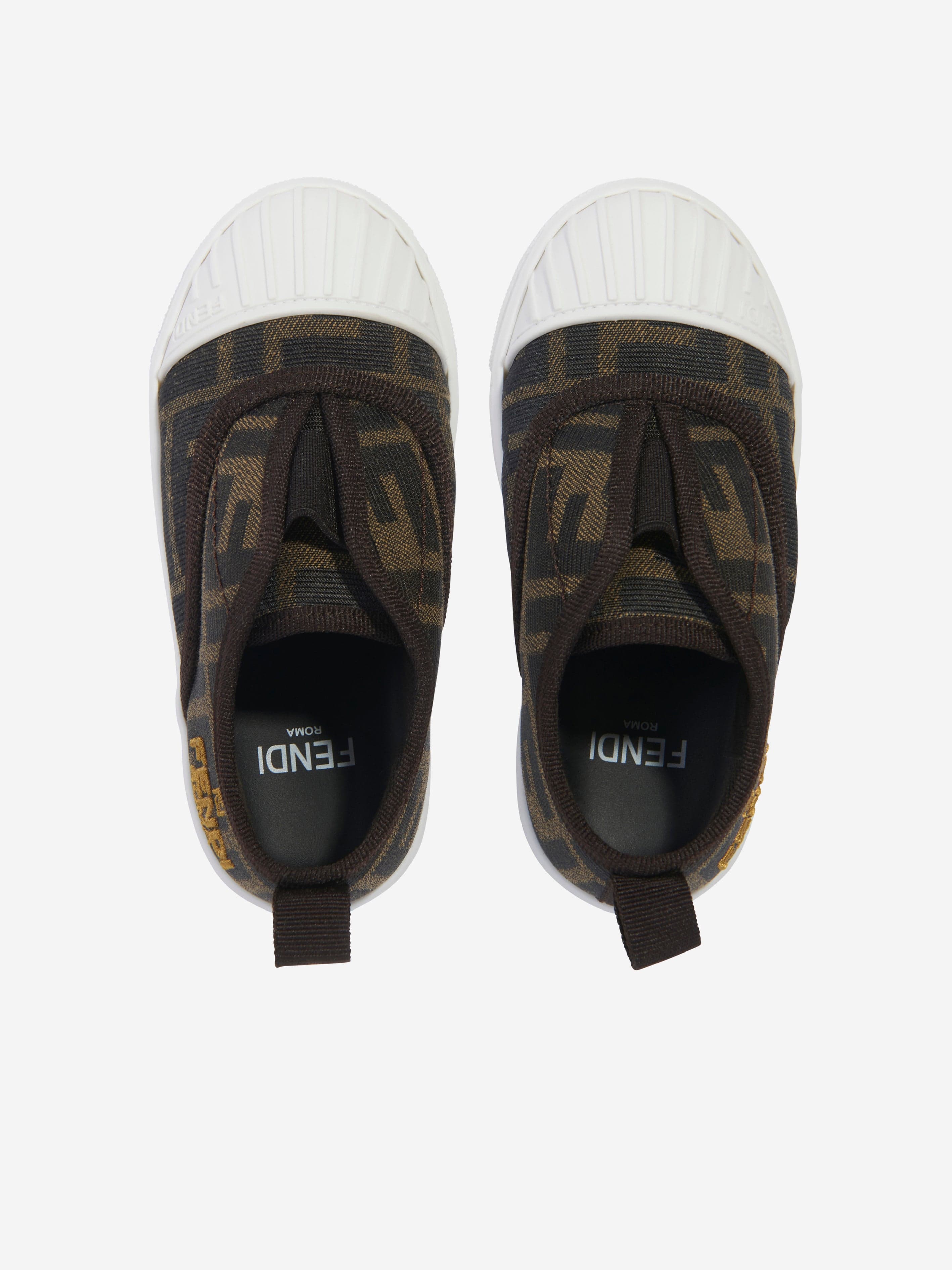 Fendi Kids FF Logo Trainers in Brown Buy Cheap Pice