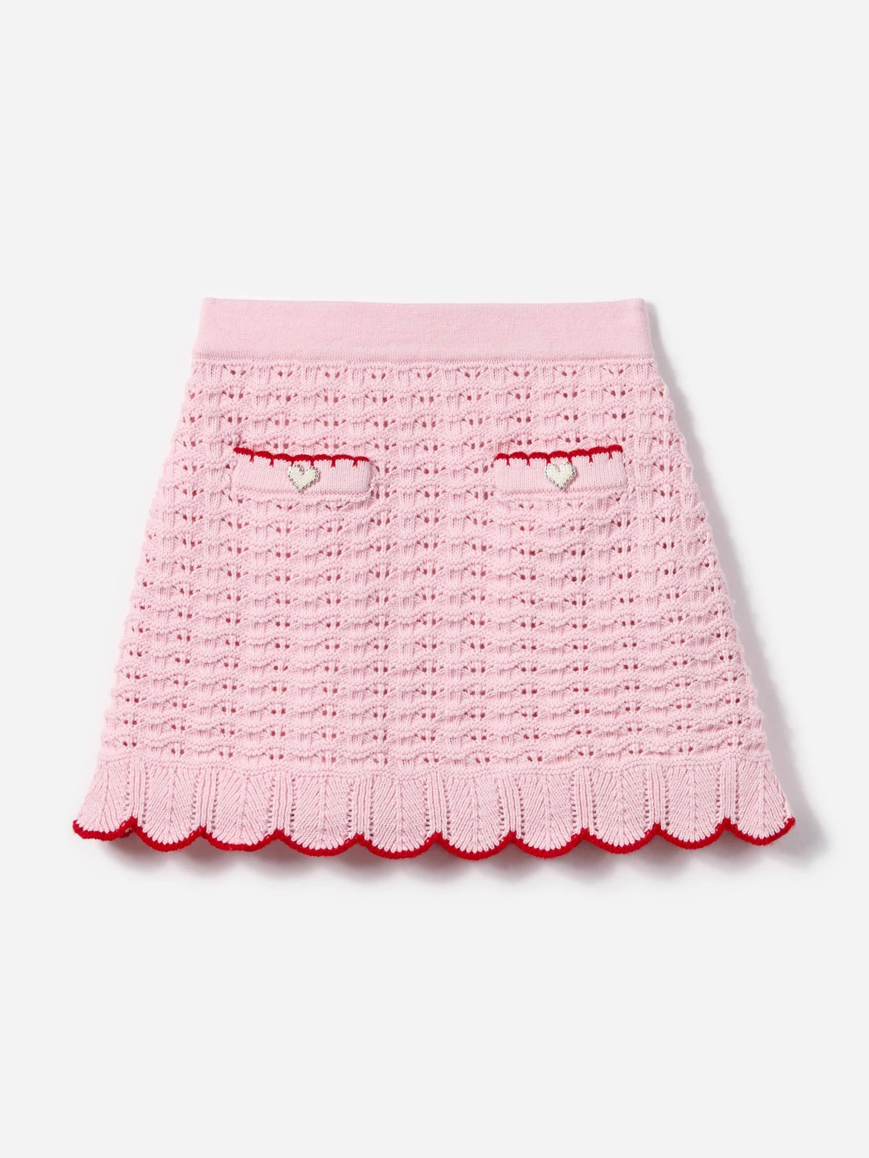 Girls Textured Knit Heart Detail Skirt in Pink 2025 Online