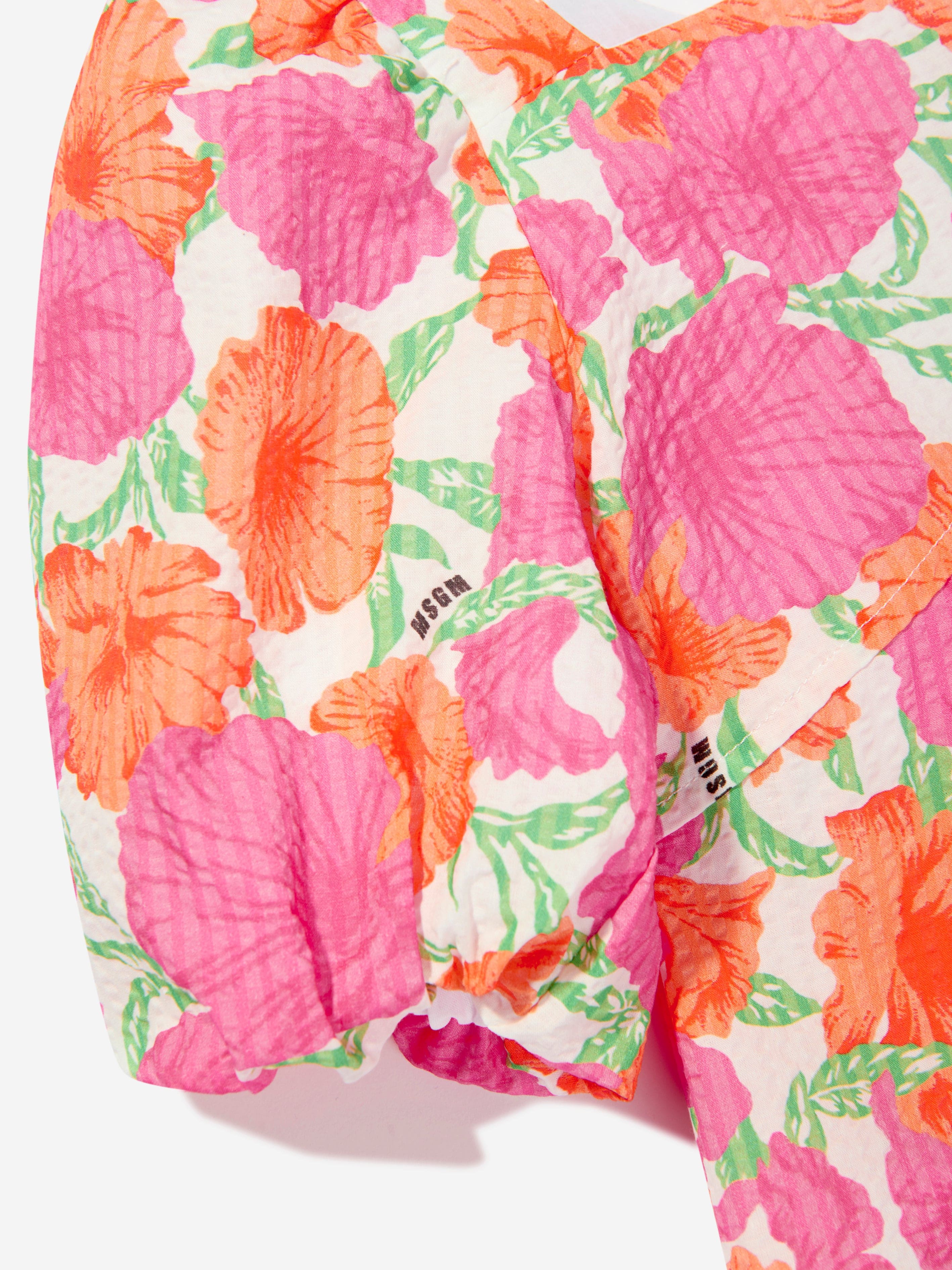 MSGM Girls Seersucker Dress in Pink High Quality