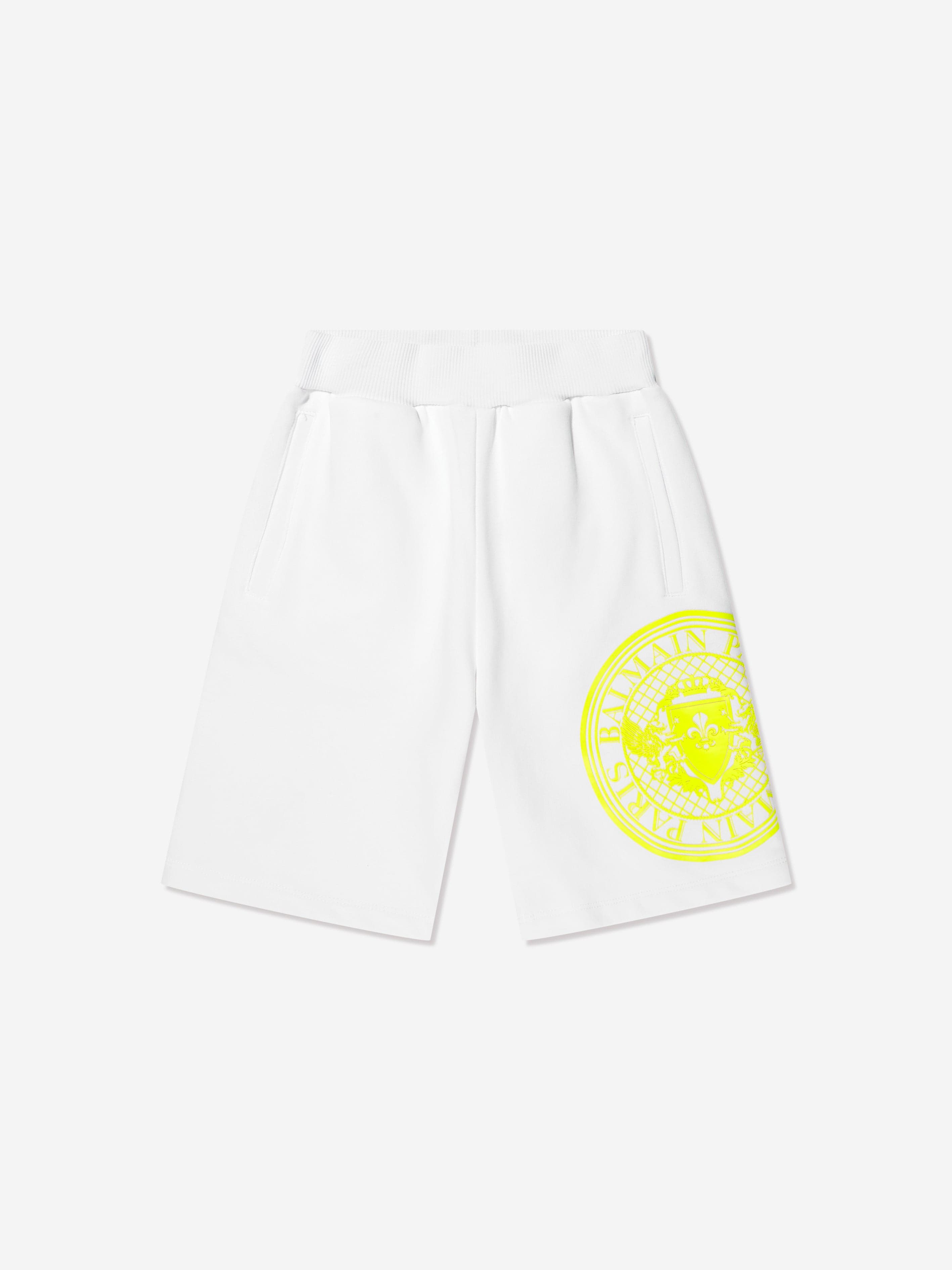 Balmain Boys Logo Jersey Shorts in White Cost For Sale