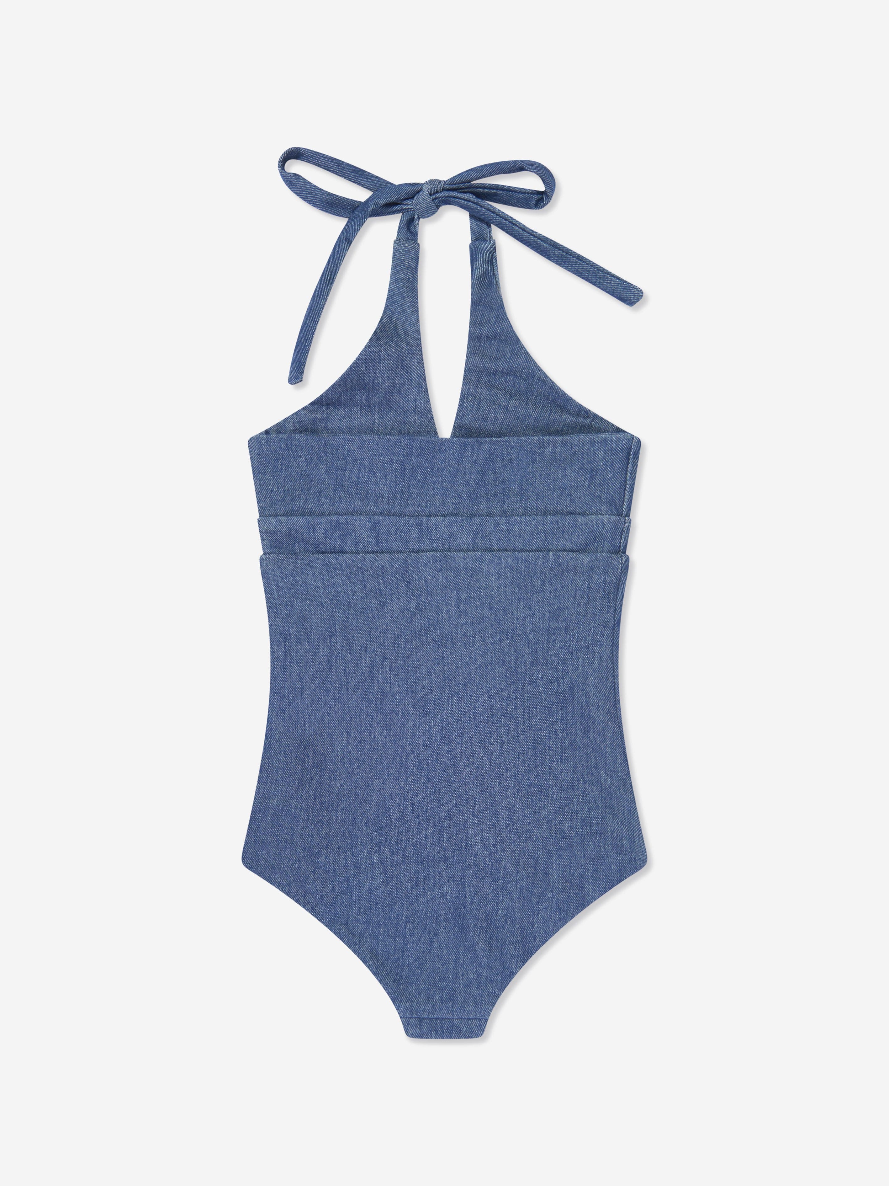AY by AYLA Girls Denim Look Halterneck Swimsuit in Blue Many Kinds Of Online