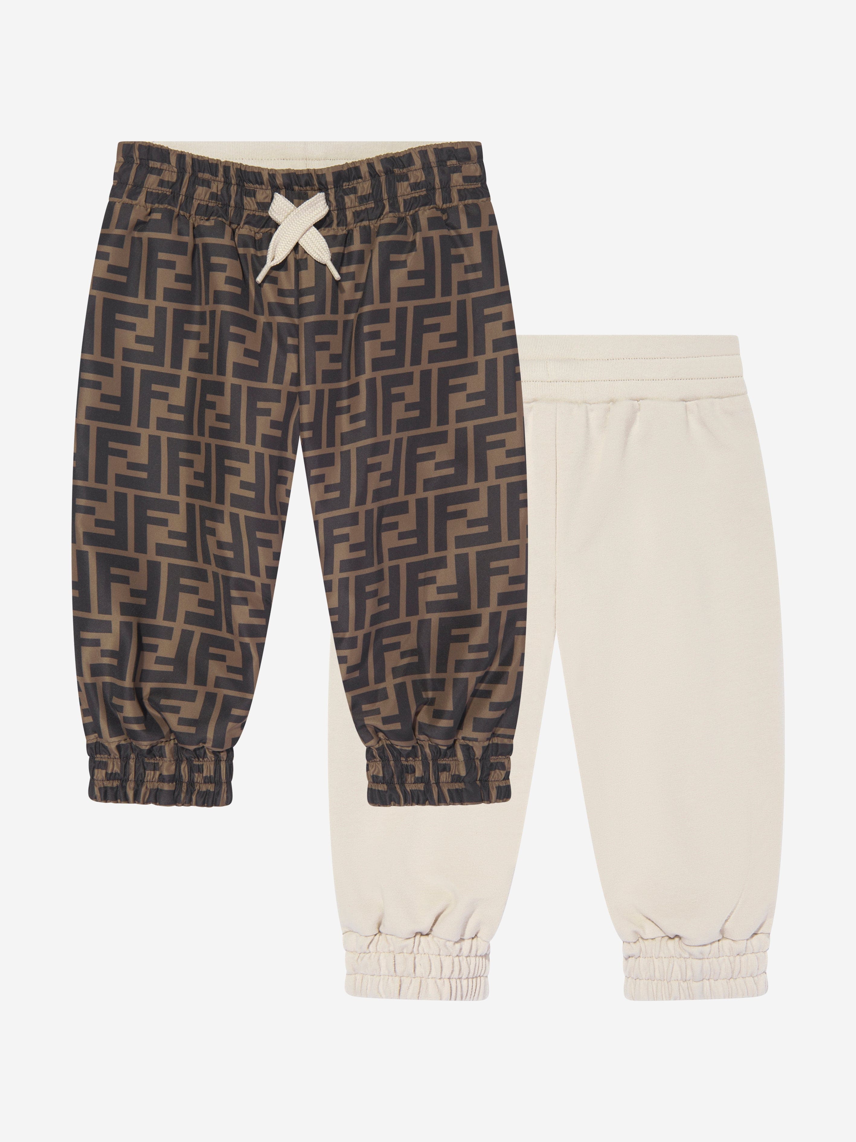Fendi Baby FF Logo Reversible Joggers in Brown Cheap Sale Professional