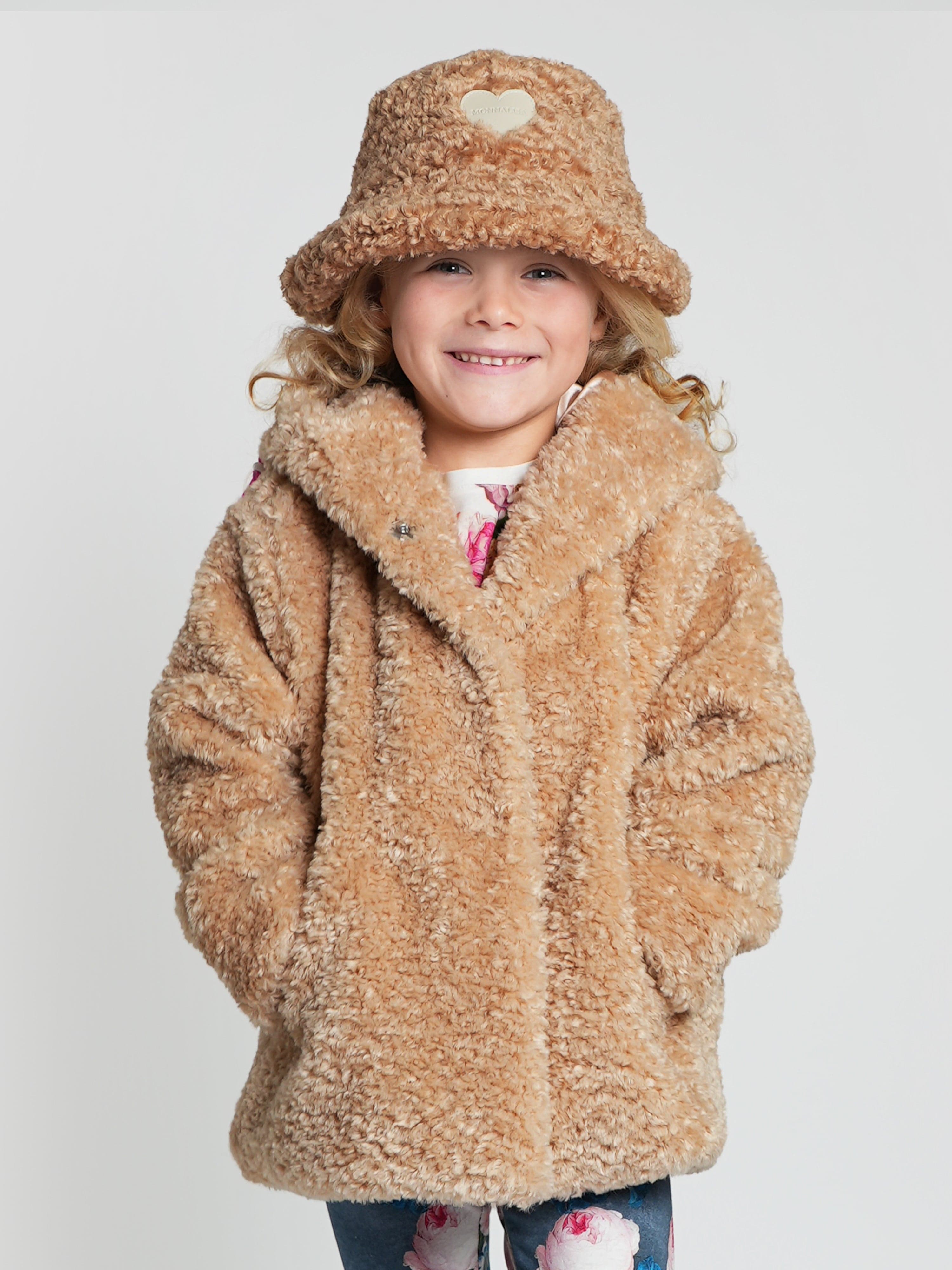 Monnalisa Girls Plush Faux Fur Jacket in Beige Discount With Mastercard