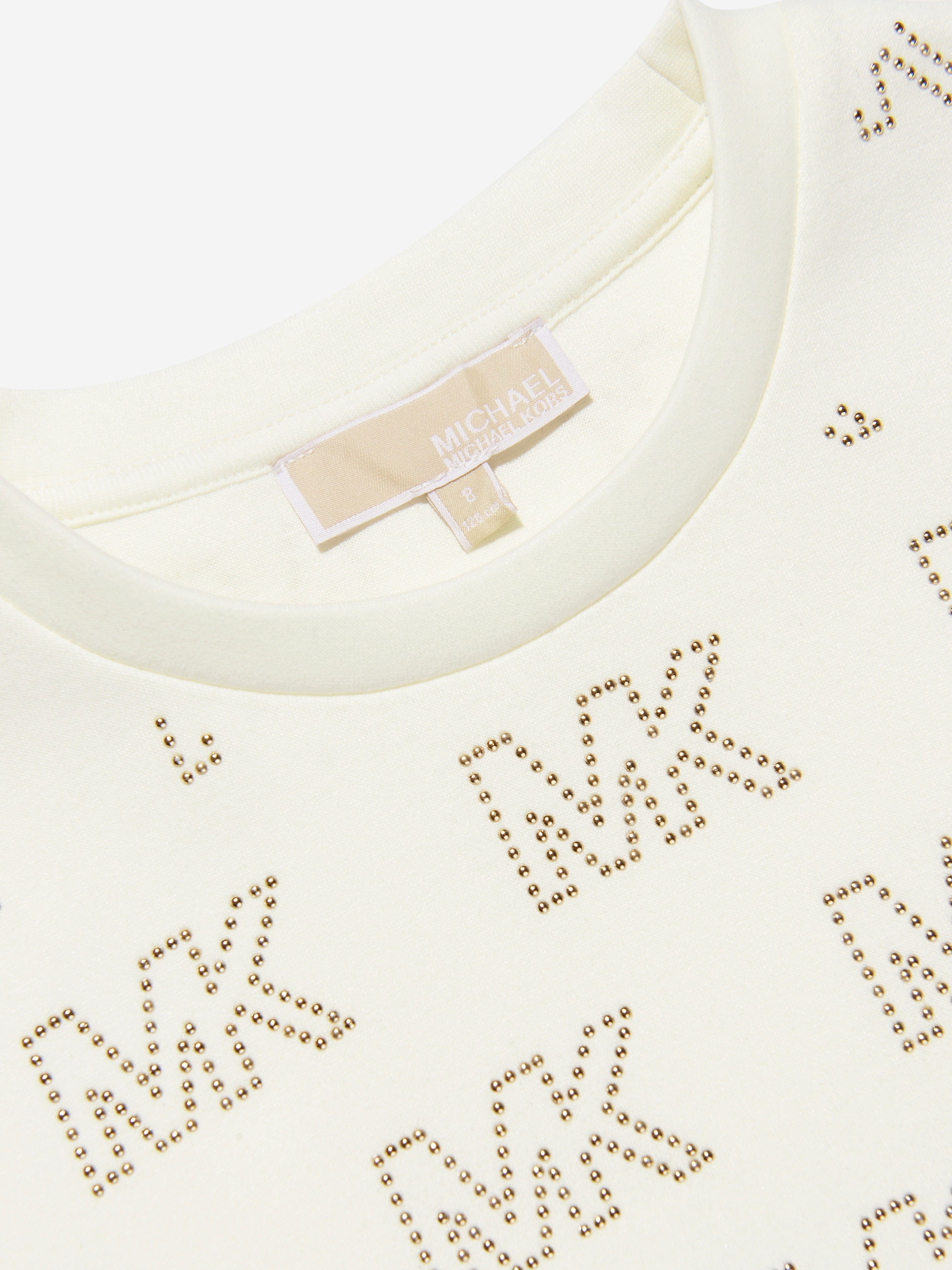 Michael Kors Girls Studded Logo Dress in Ivory Discount Recommend