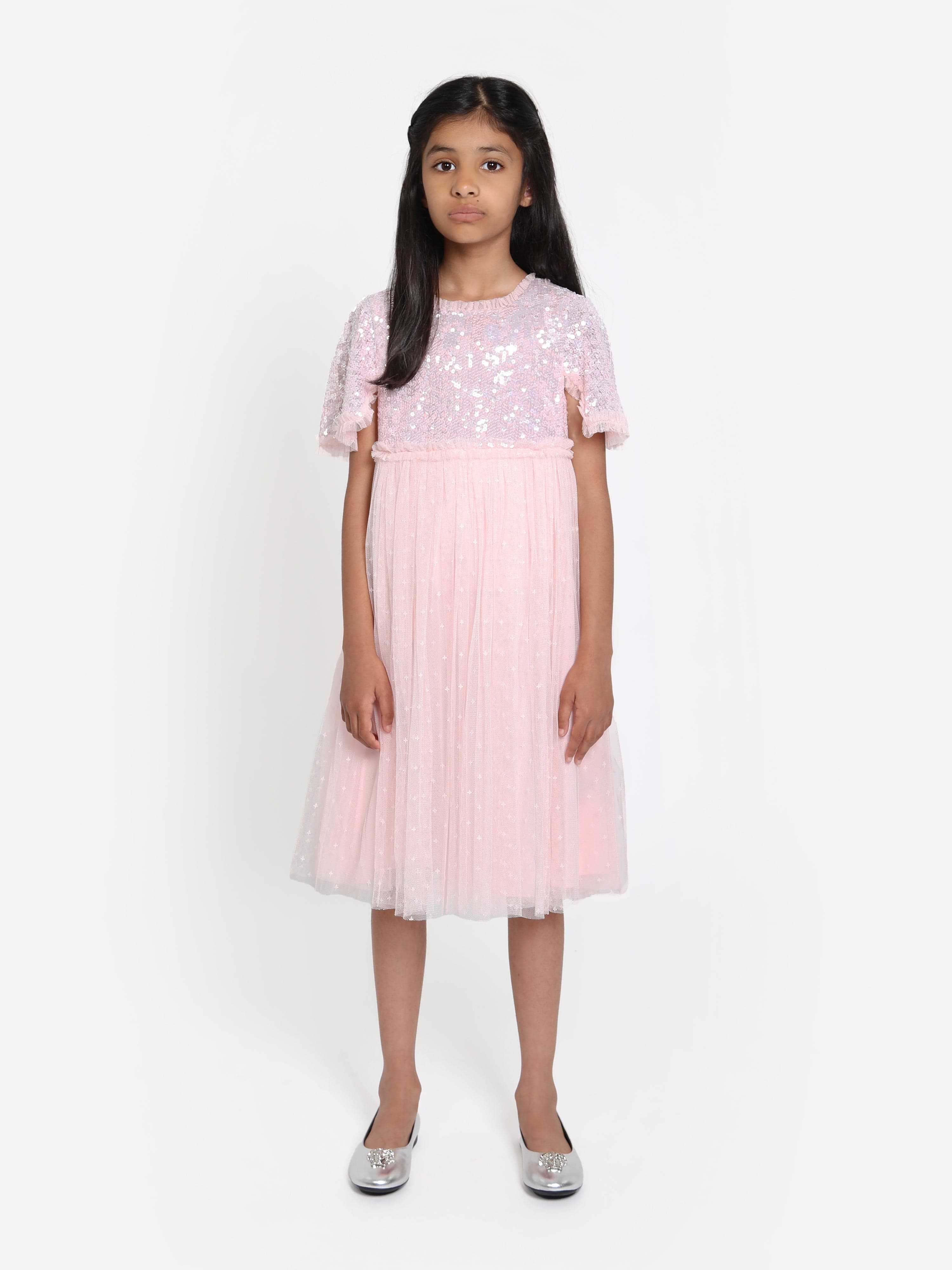 Needle & Thread Girls Mila Gloss Bodice Dress in Pink Clearance Nicekicks
