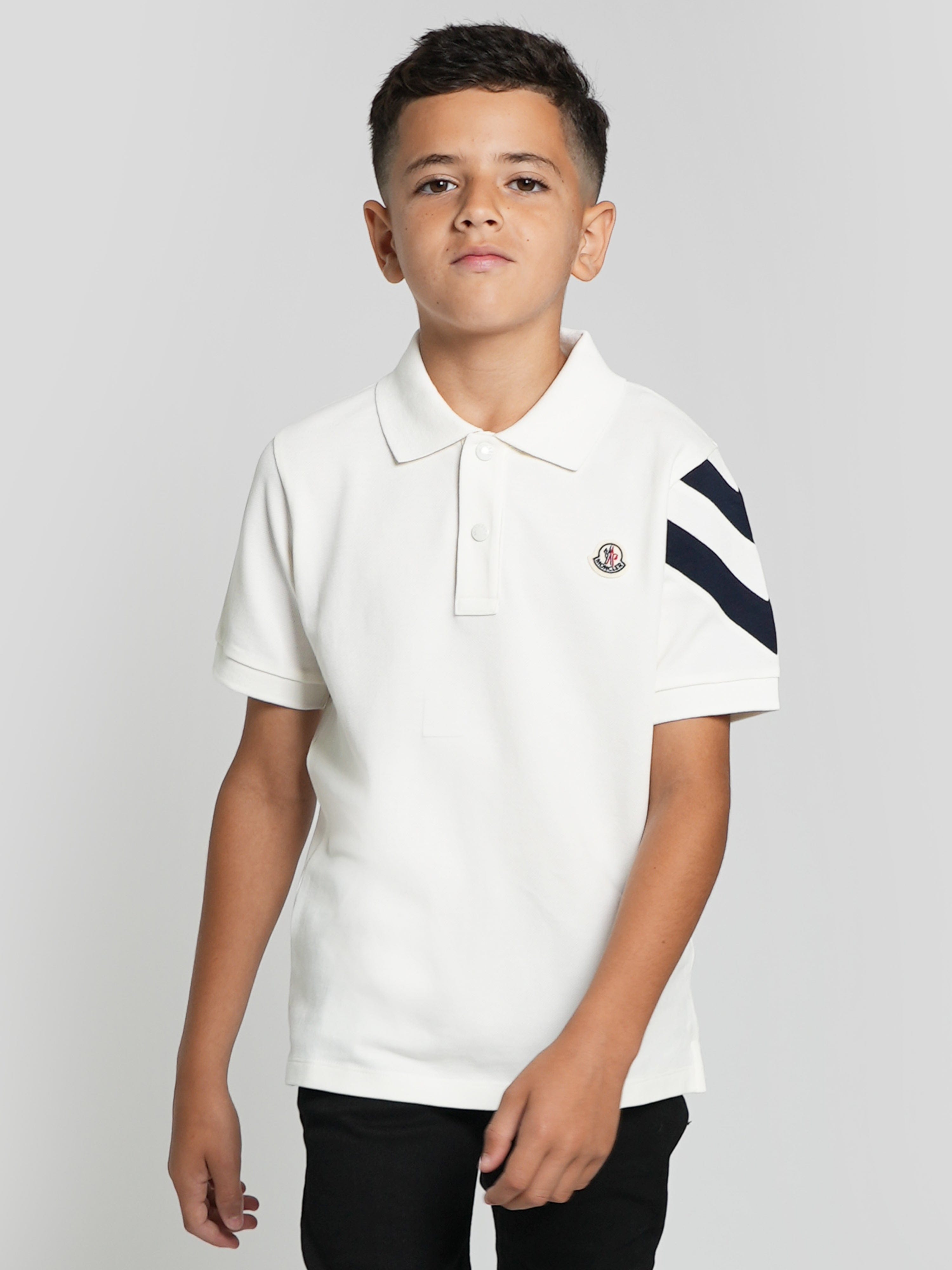 Moncler Enfant Boys Logo Polo Shirt in Ivory Cheap Eastbay