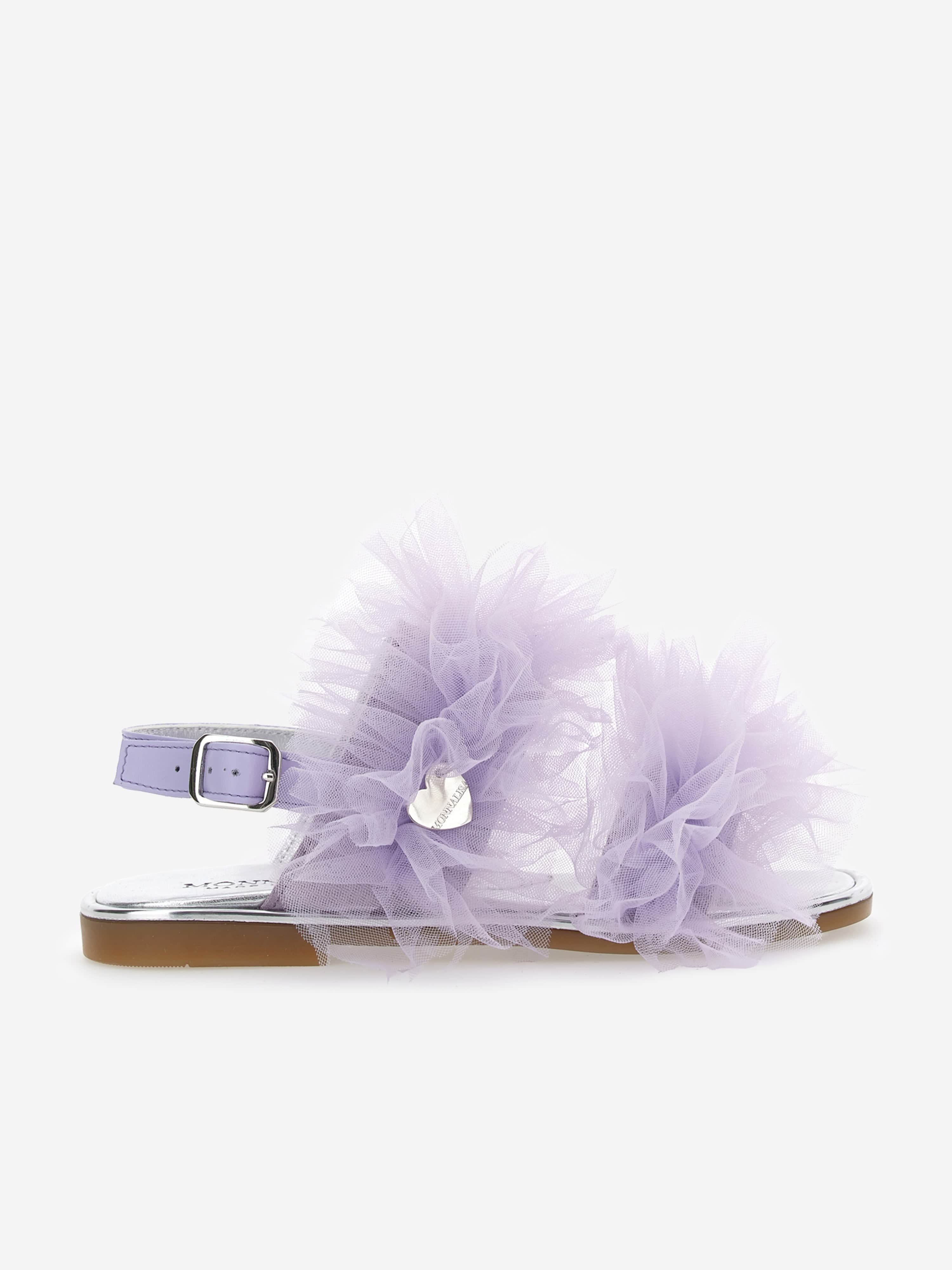 Monnalisa Girls Ruched Tulle Sandals in Purple Free Shipping Fake