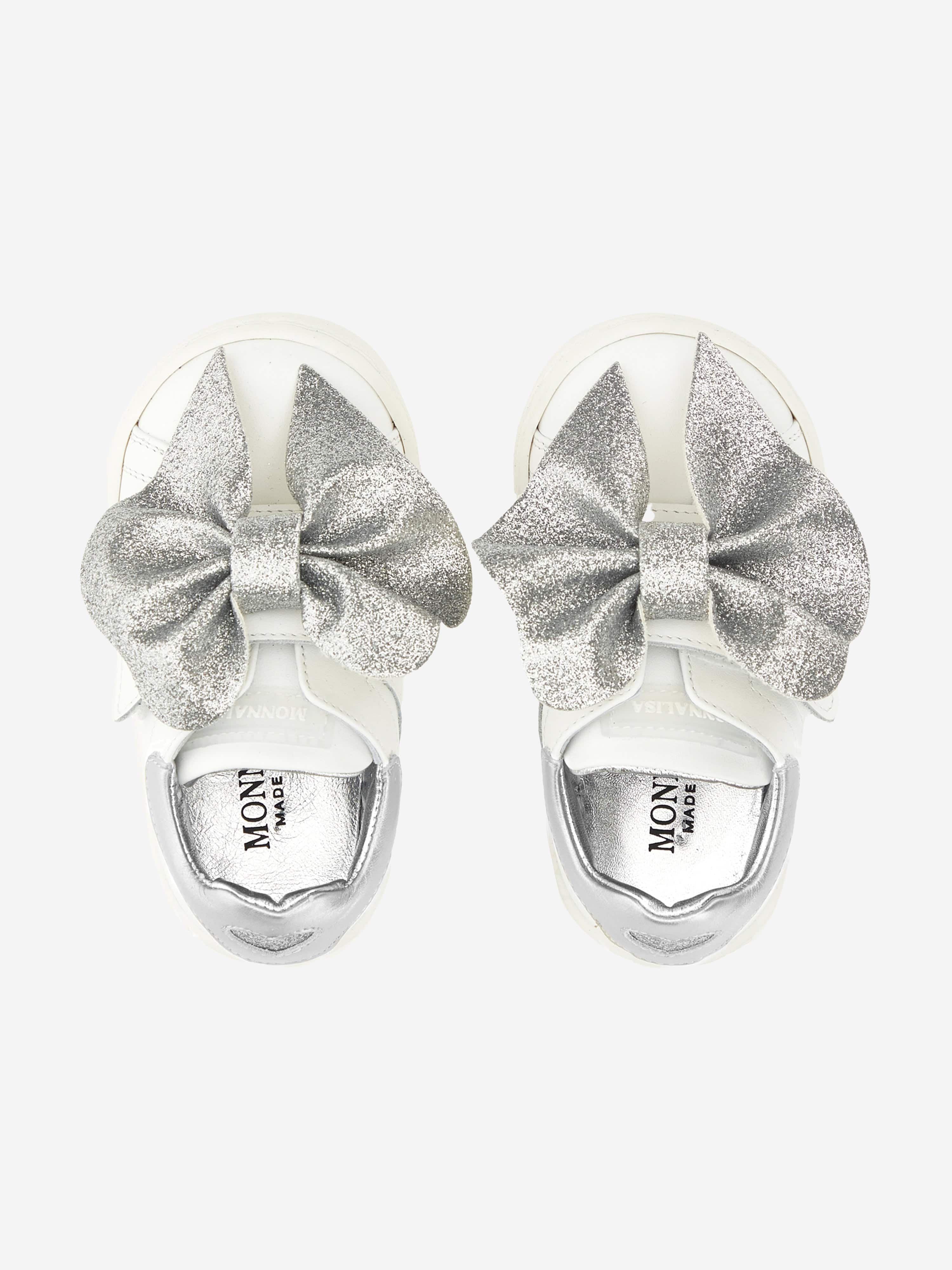 Monnalisa Girls Leather Bow Trainers in Ivory Cheap 100% Authentic