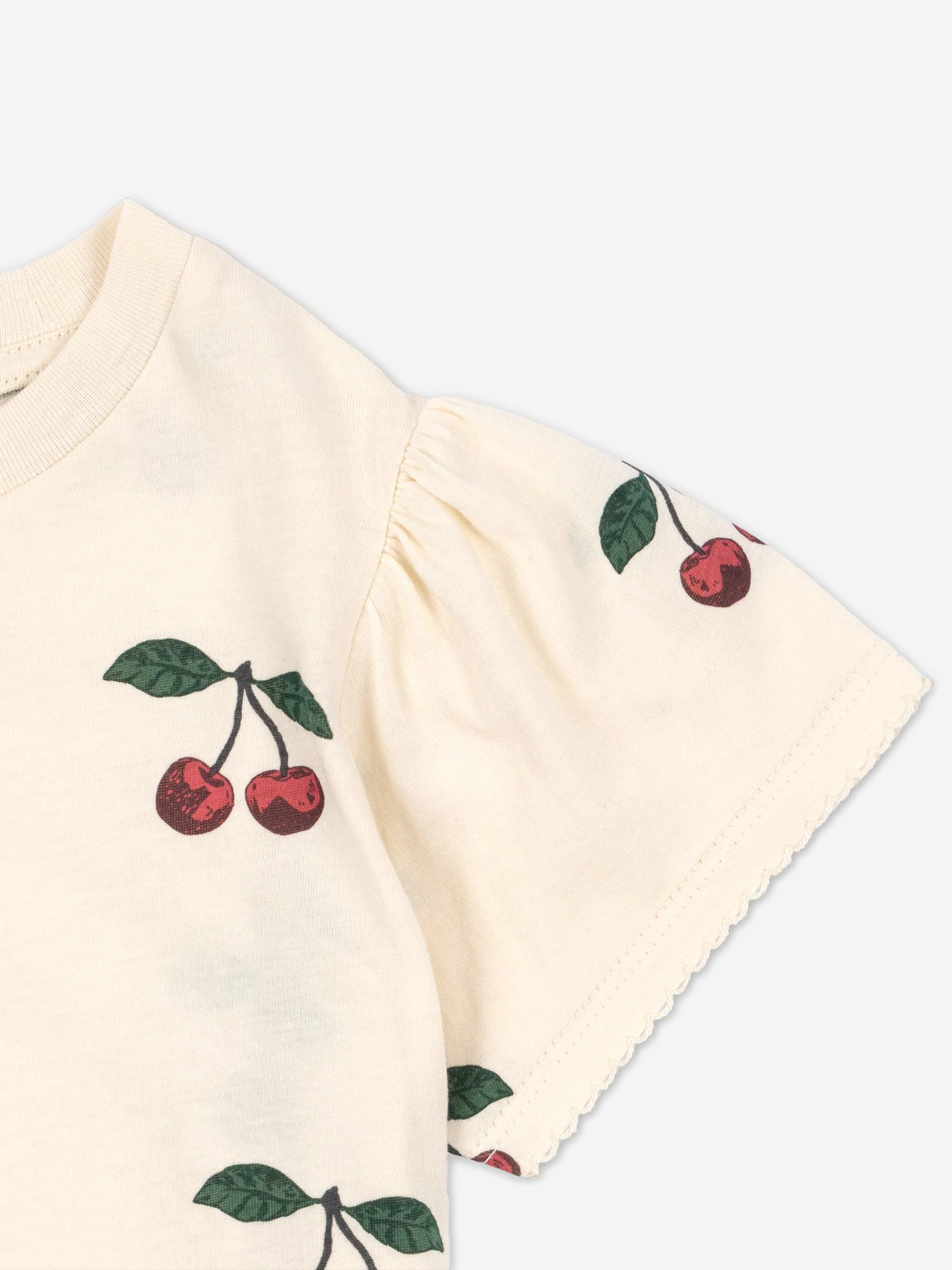 Konges Sljd Girls Famo Puff Cherry T-Shirt in Ivory Buy Cheap Best