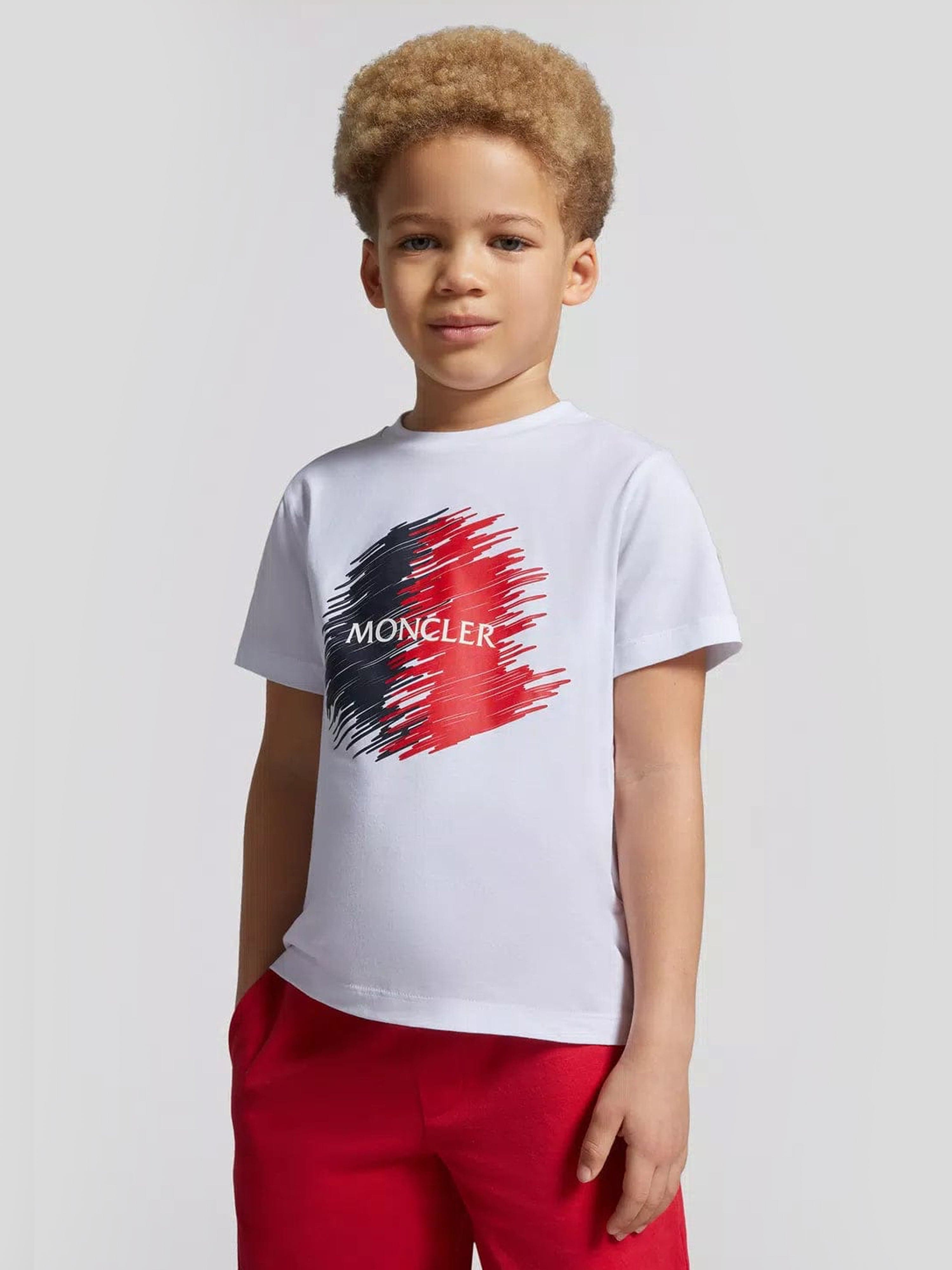 Moncler Enfant Boys Logo Print T-Shirt in White Sale Online Shop