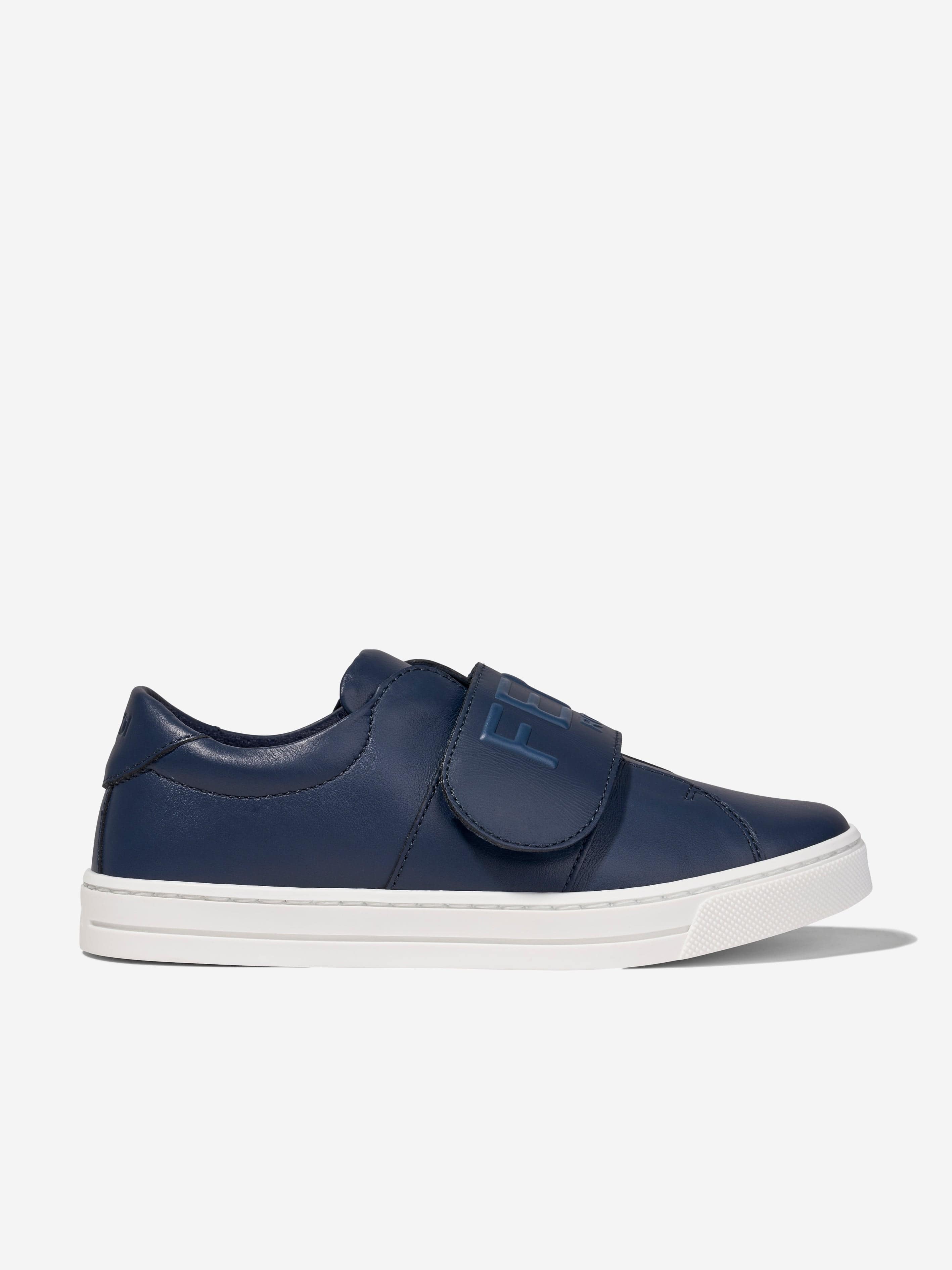 Fendi Kids Leather Logo Trainers in Navy Discount Manchester