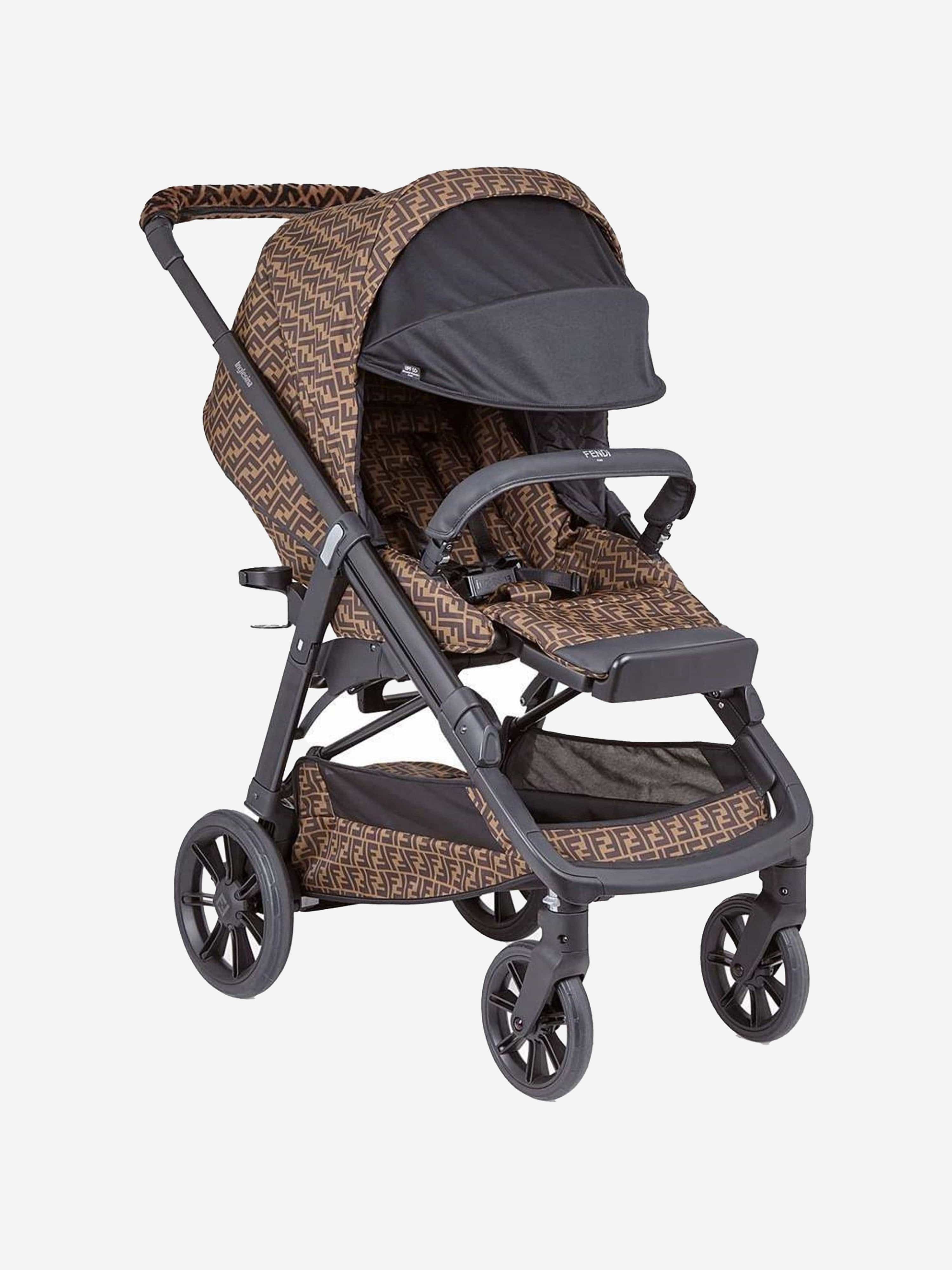 Fendi Baby FF Logo Stroller in Brown Free Shipping Geniue Stockist