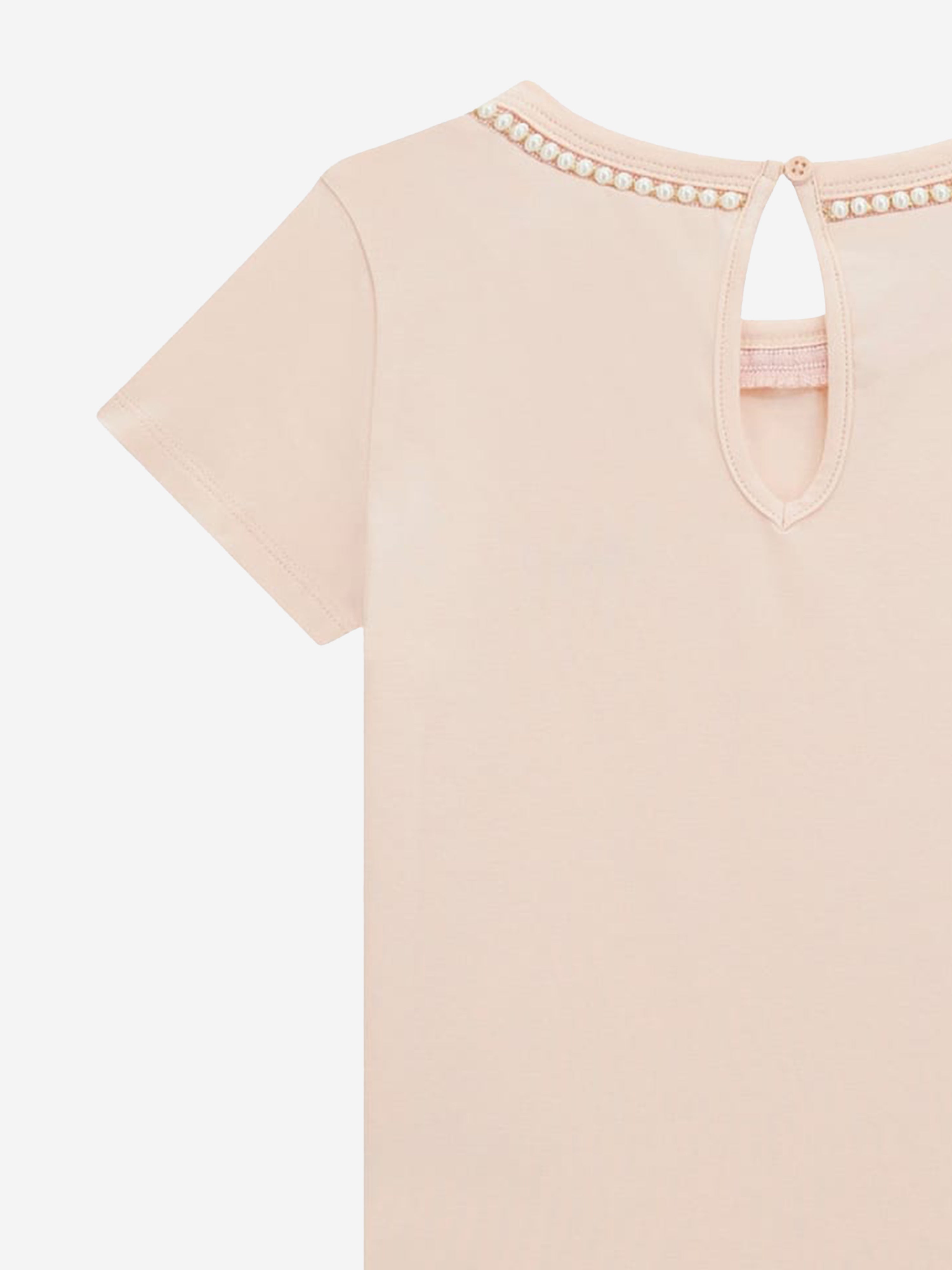 Girls Logo T-Shirt with Pearls in Pink Popular Cheap Online