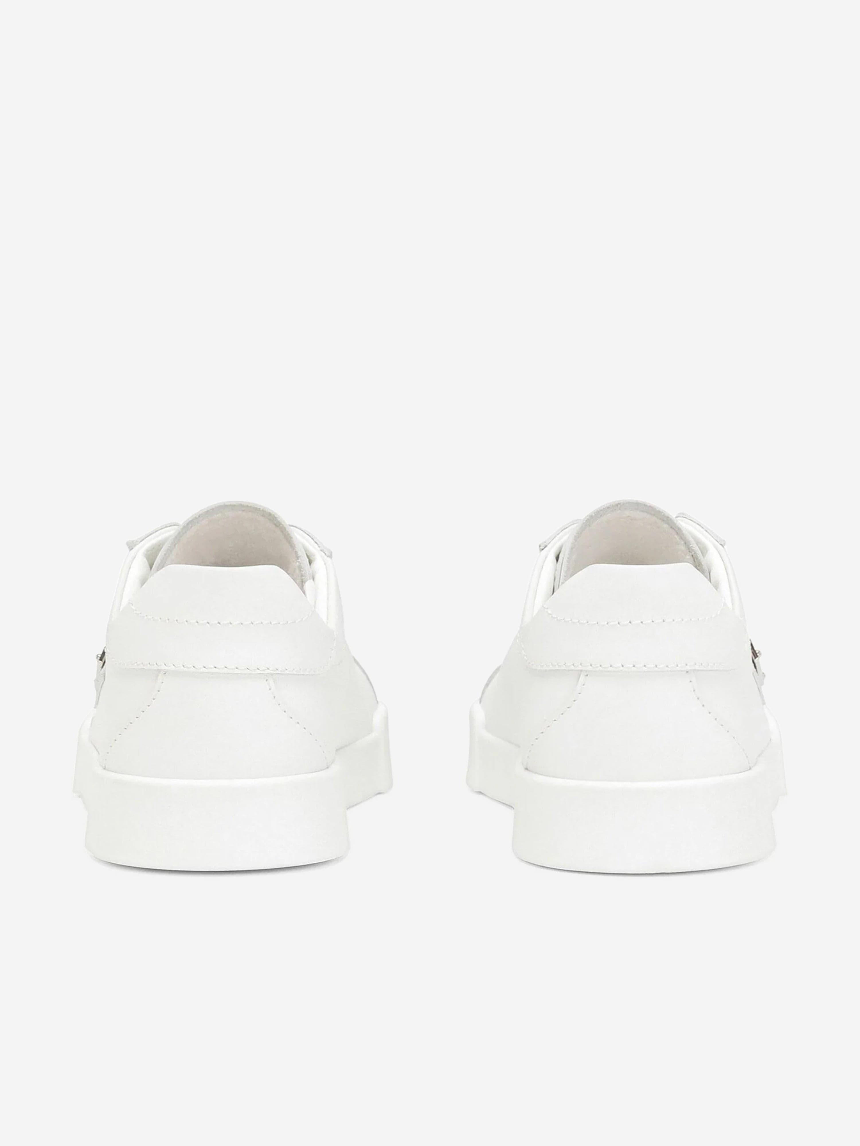 Dolce & Gabbana Boys Leather Portofino Trainers in White Cheap Sale Countdown Package