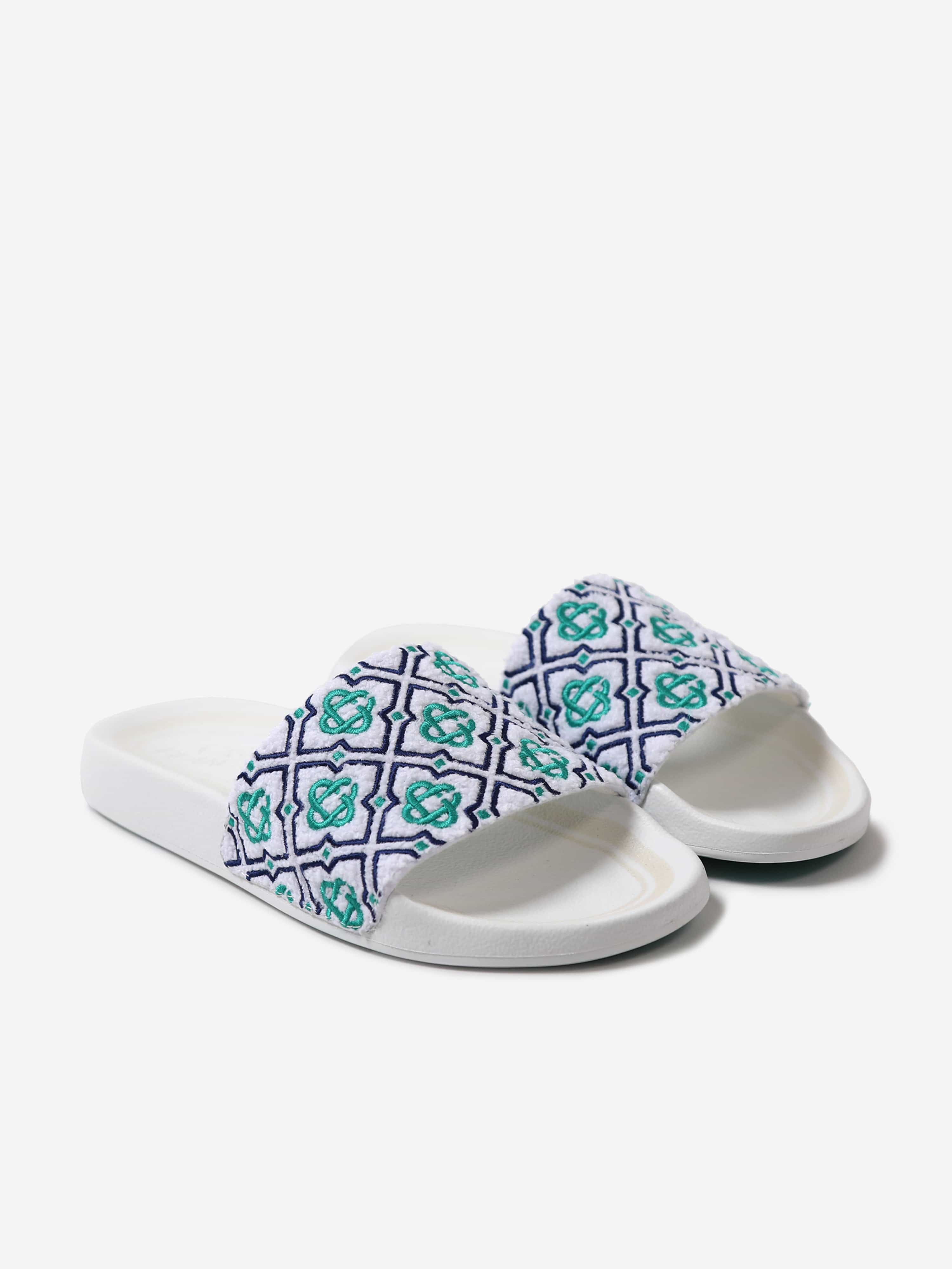 Casablanca Kids Embroidered Terry Monogram Sliders in Blue Discount Release Dates