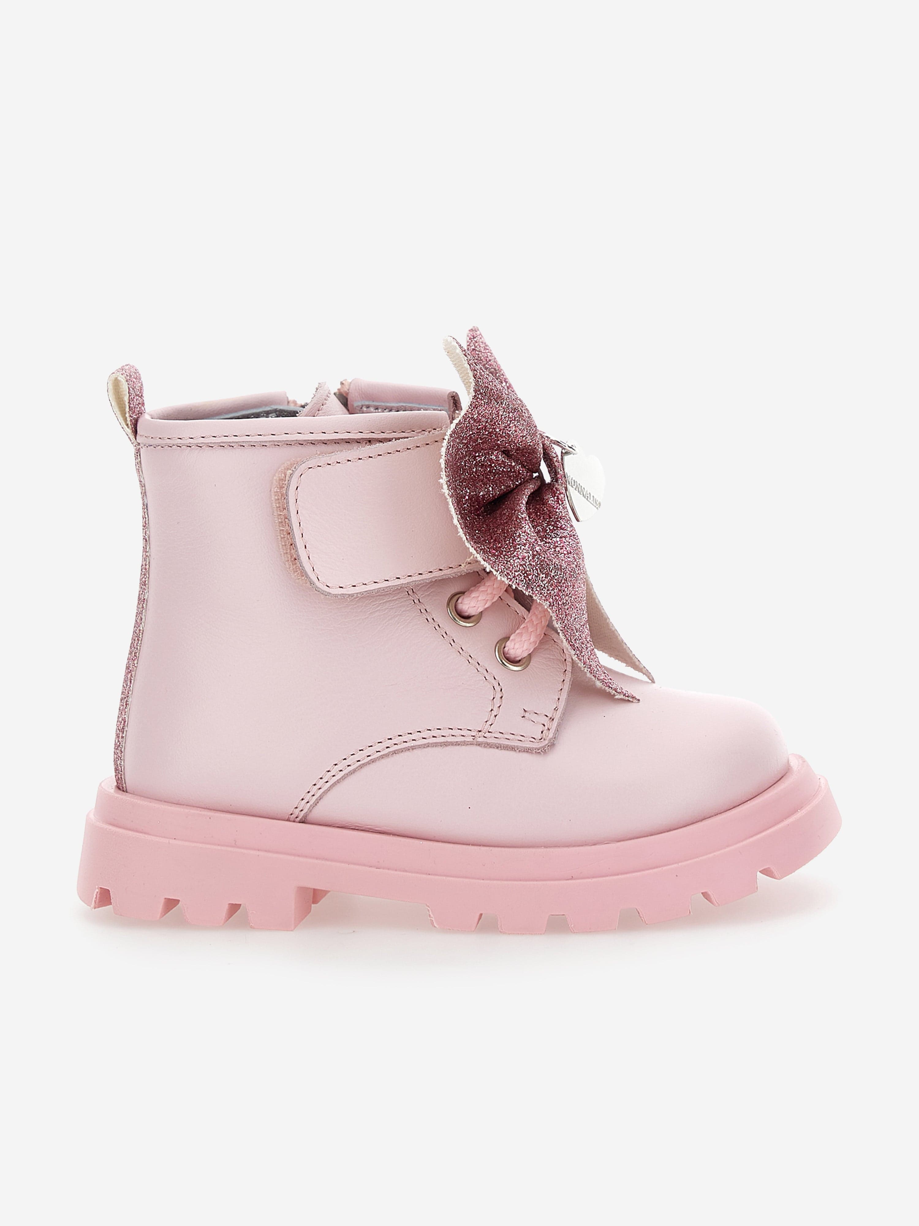 Monnalisa Girls Leather Glitter Bow Boots in Pink Discount Looking For