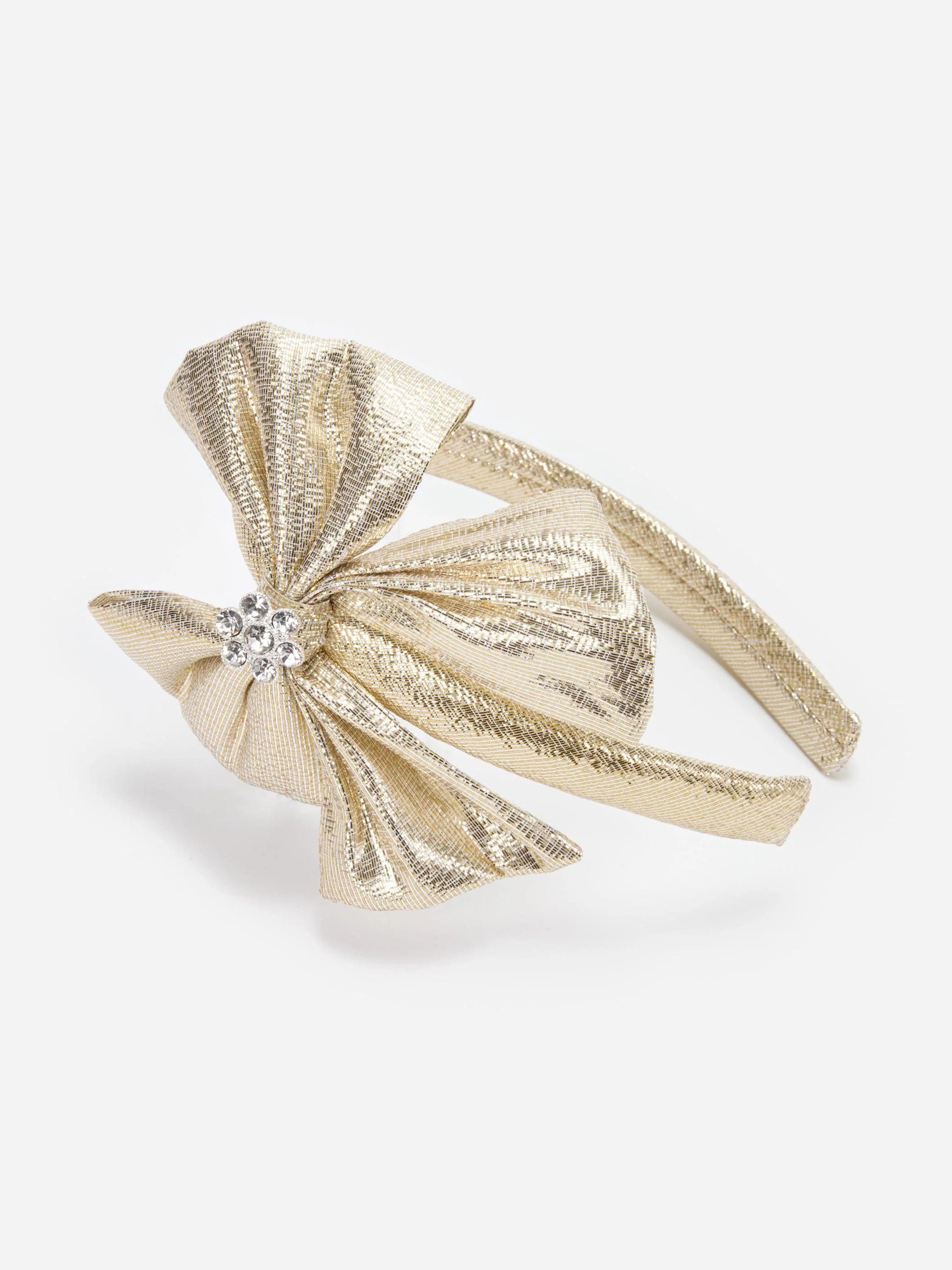 Girls Metallic Bow Headband in Gold Free Shipping With Credit Card