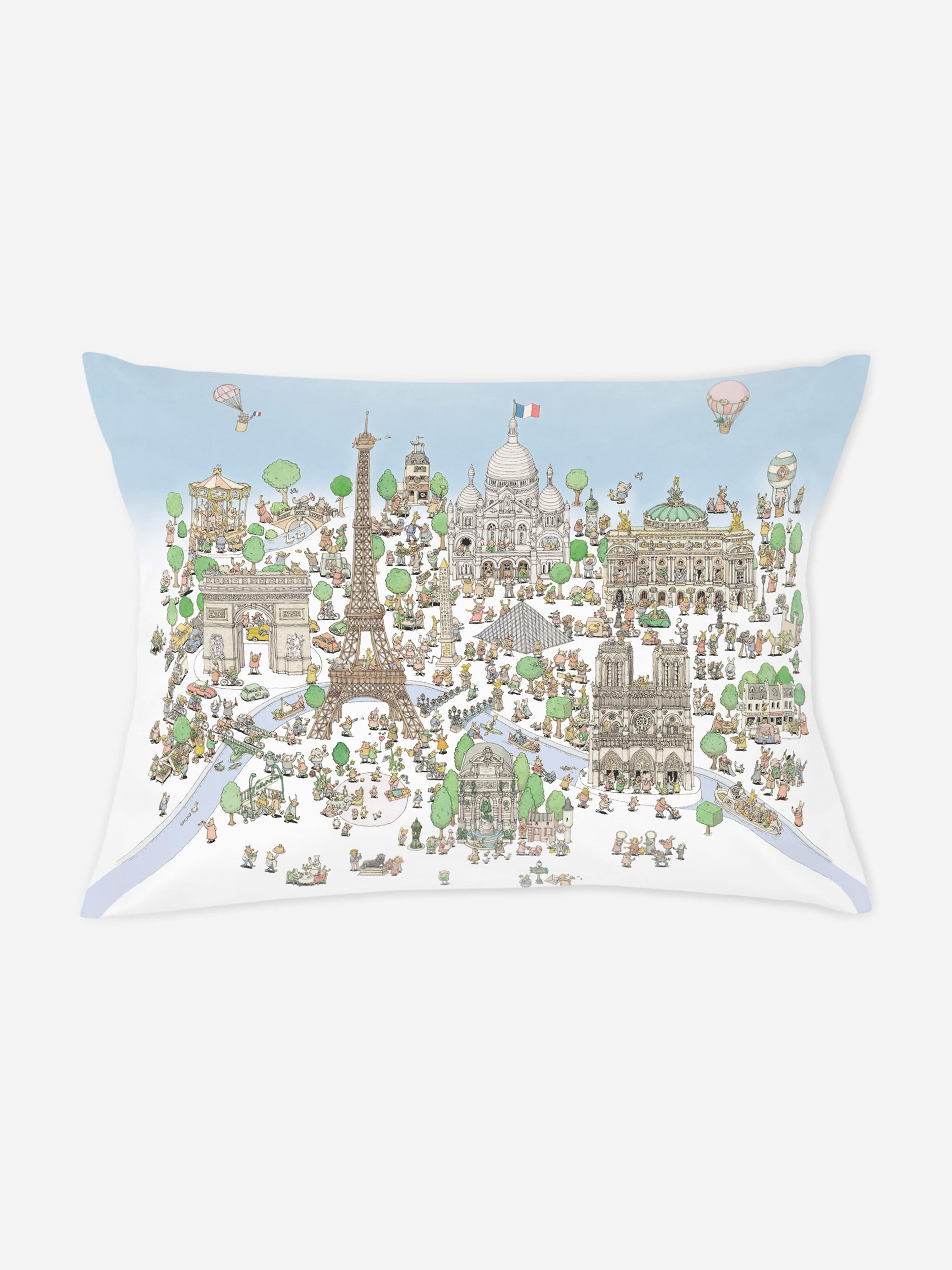 Atelier Choux Baby Satin Paris Pillow Cover Paris in Blue (40cm) Free Shipping Browse