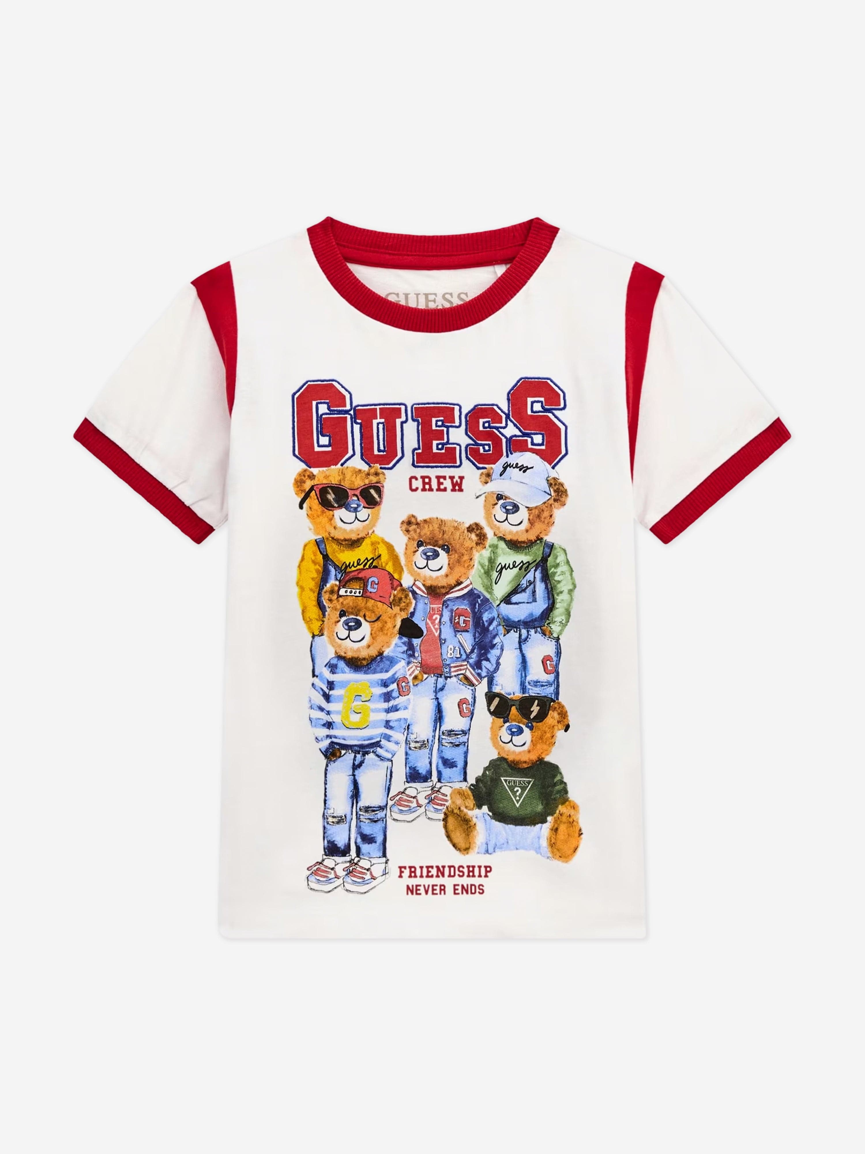 Boys Bear Print T-Shirt in White Cheap Perfect