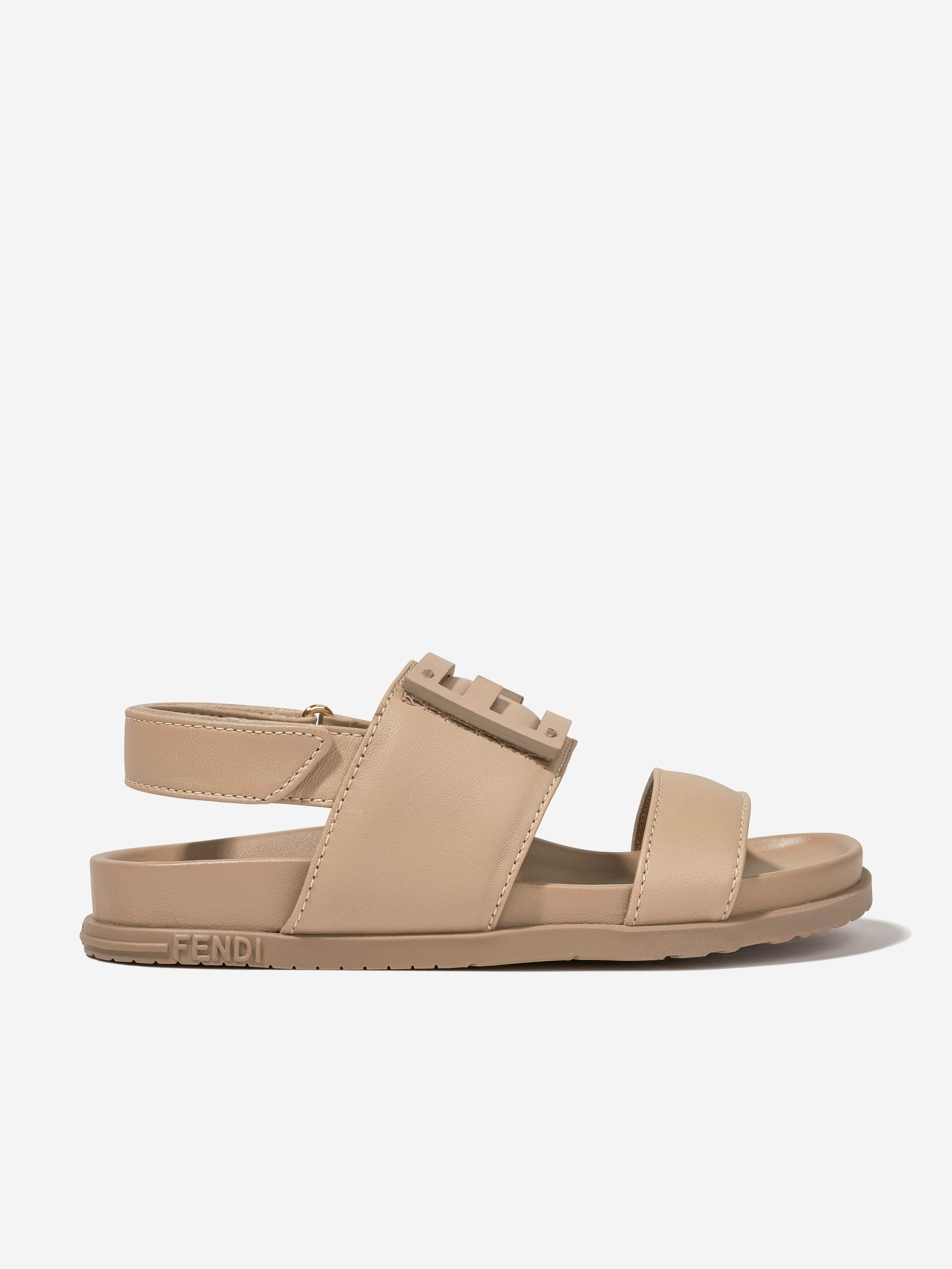 Fendi Kids FF Logo Sandals in Beige Amazing Pice