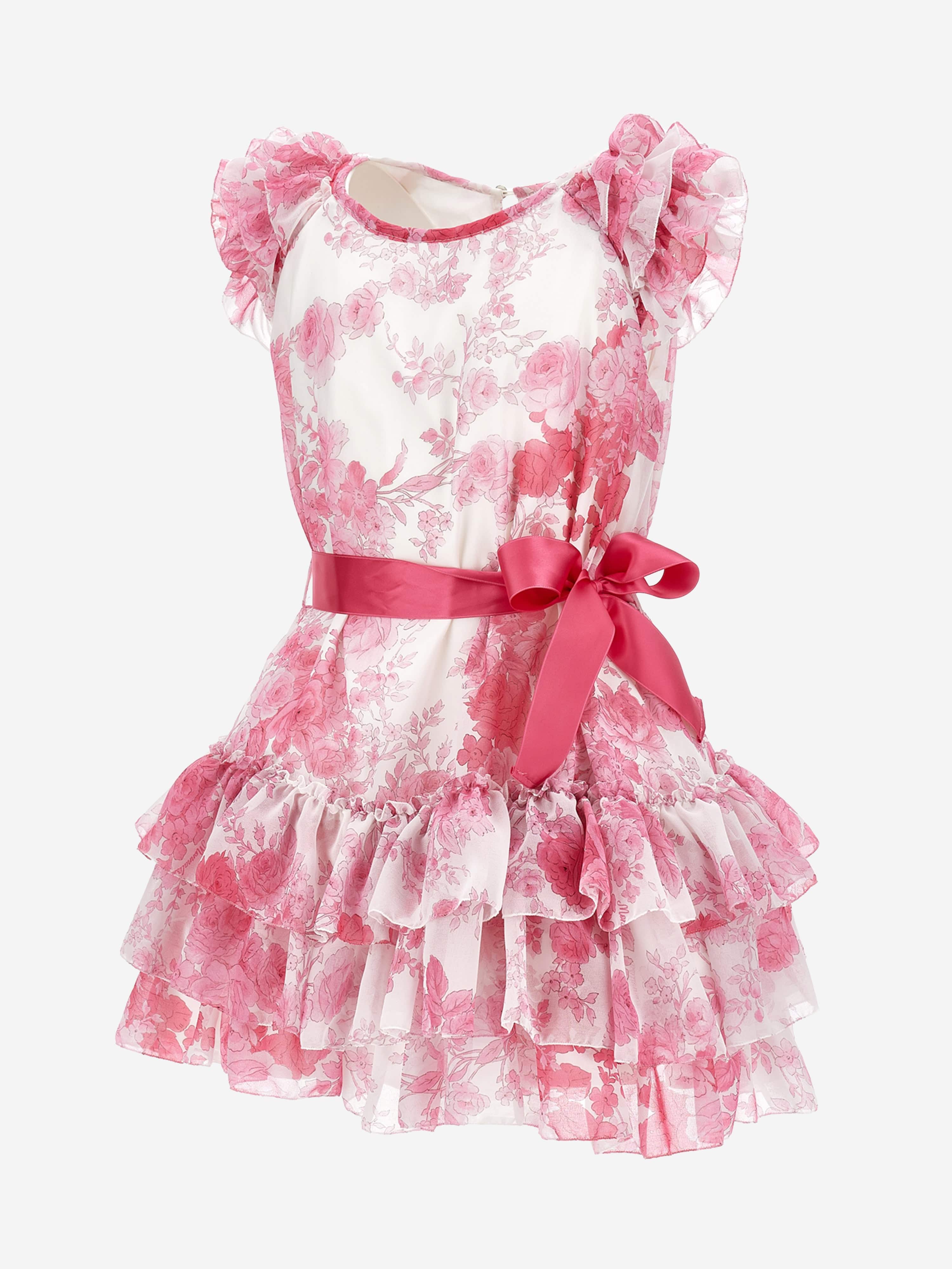 Monnalisa Girls Georgette Flower Dress in Pink Outlet 2025 New