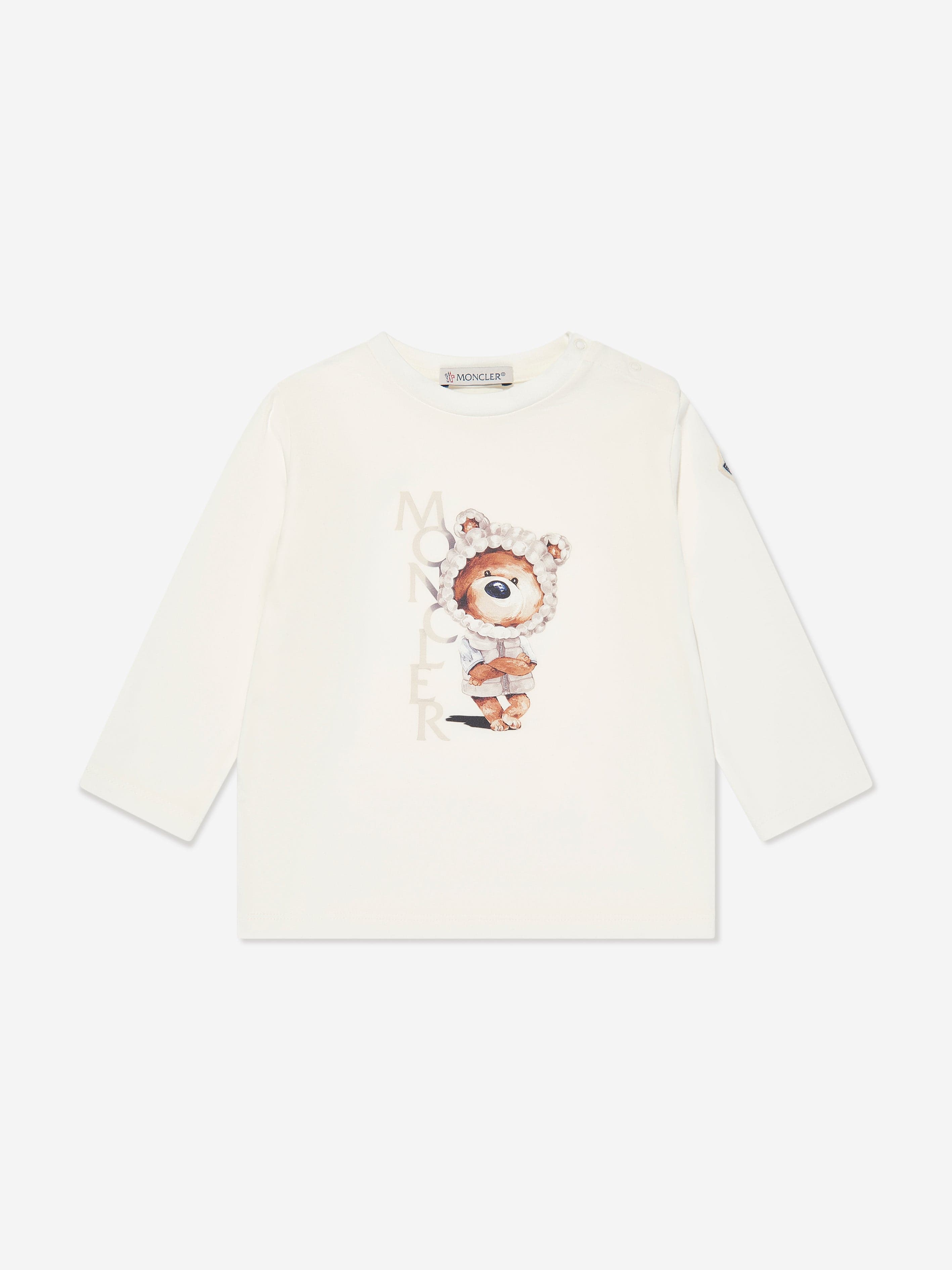 Moncler Enfant Baby Boys Long Sleeve BearT-Shirt in Ivory Free Shipping Online