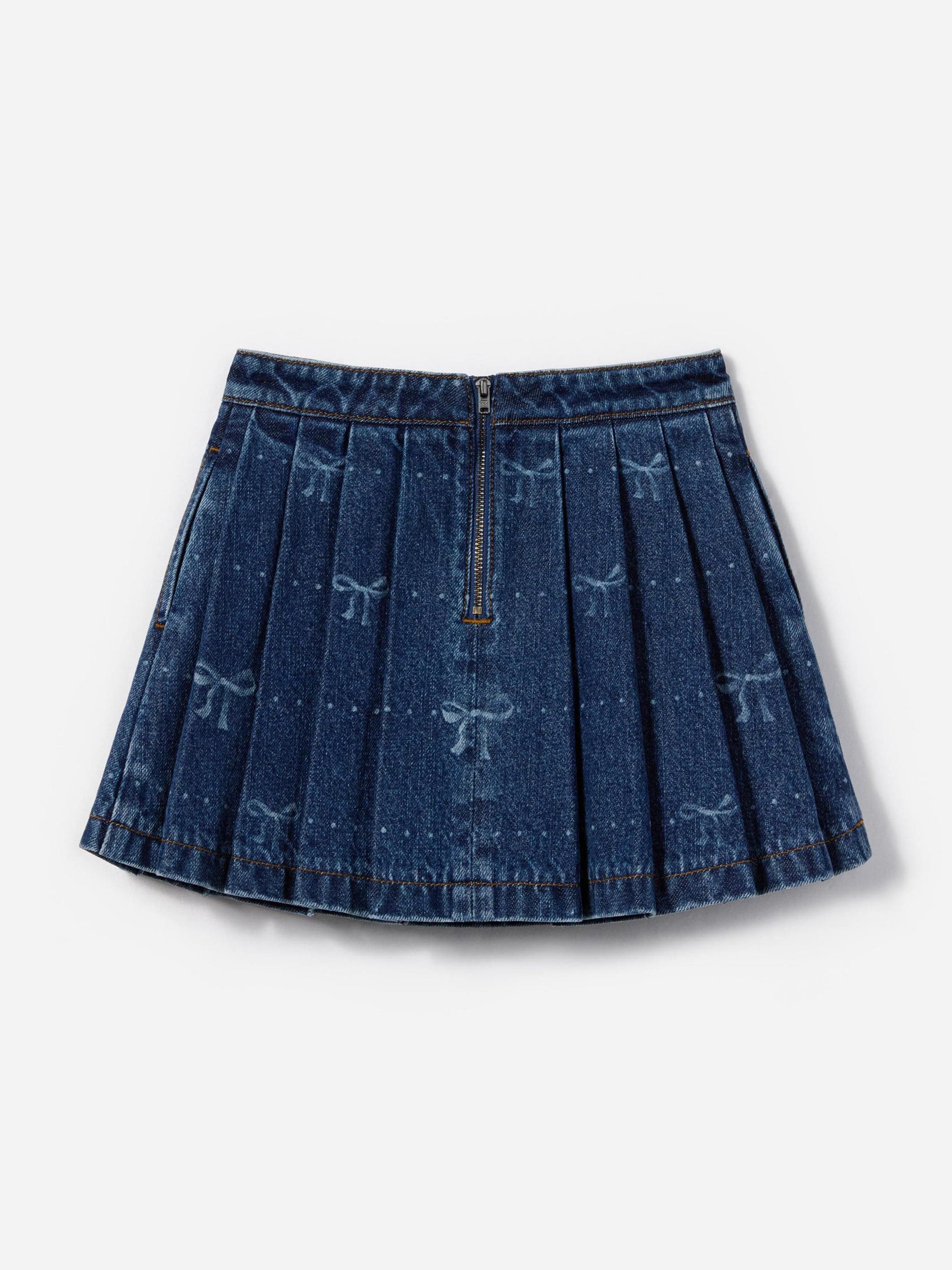 Girls Denim Bow Print Skirt in Blue Clearance Tumblr