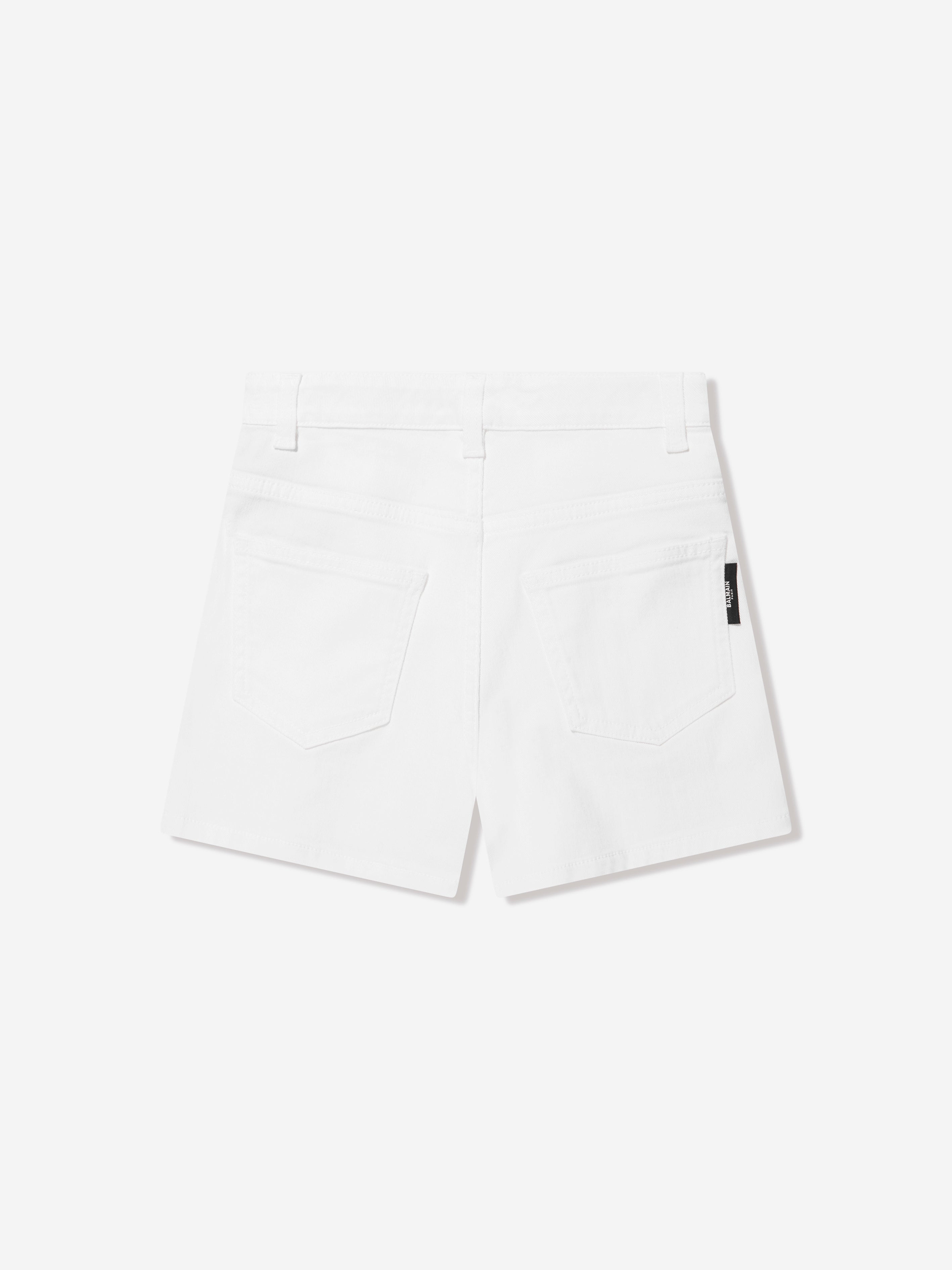 Balmain Girls Button Front Shorts in White Perfect For Sale