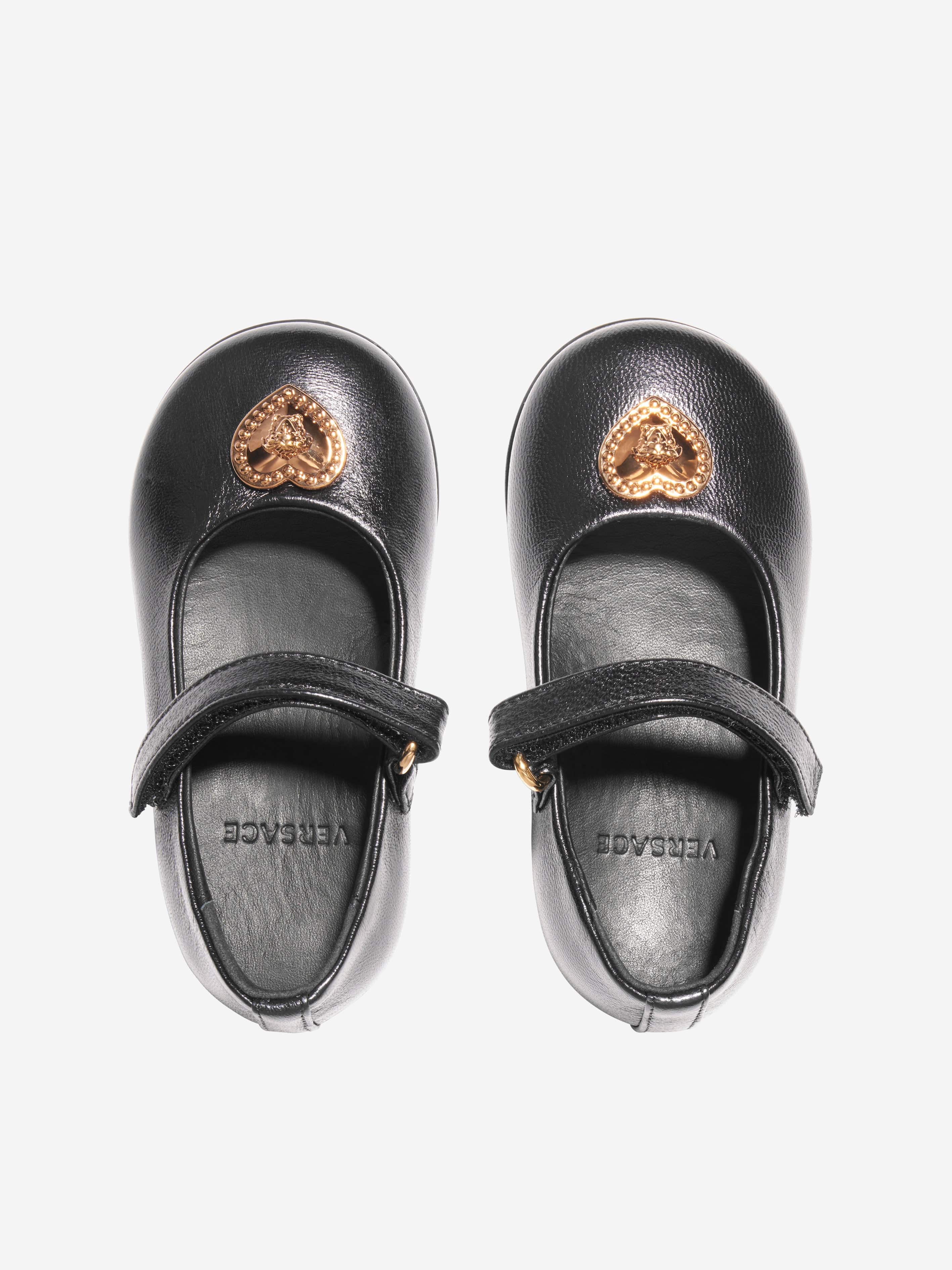 Versace Girls Heart Logo Shoes in Black Low Cost For Sale