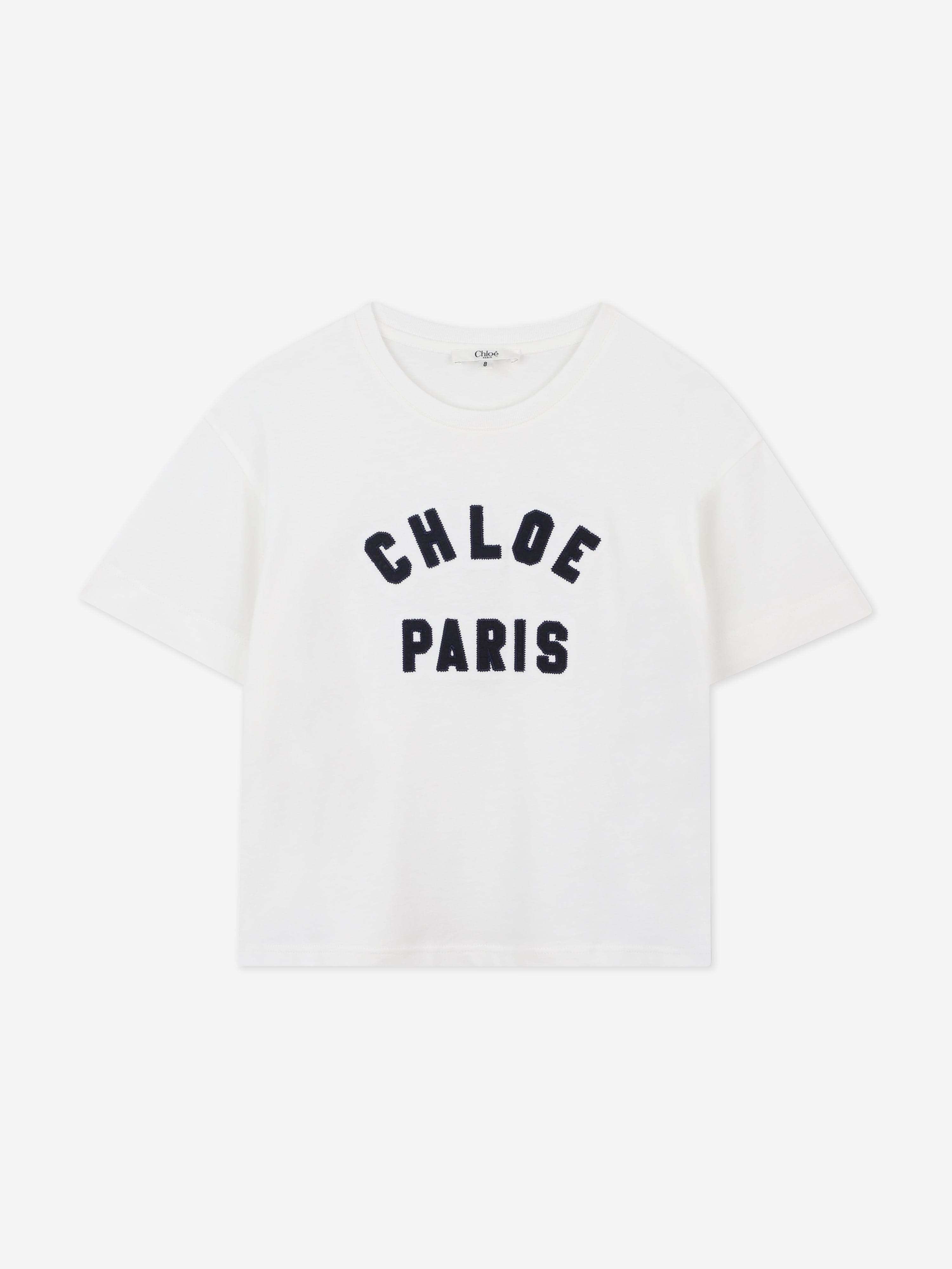 Chlo¨¦ Girls Embroidered Paris Logo T-Shirt in Ivory Outlet Nicekicks