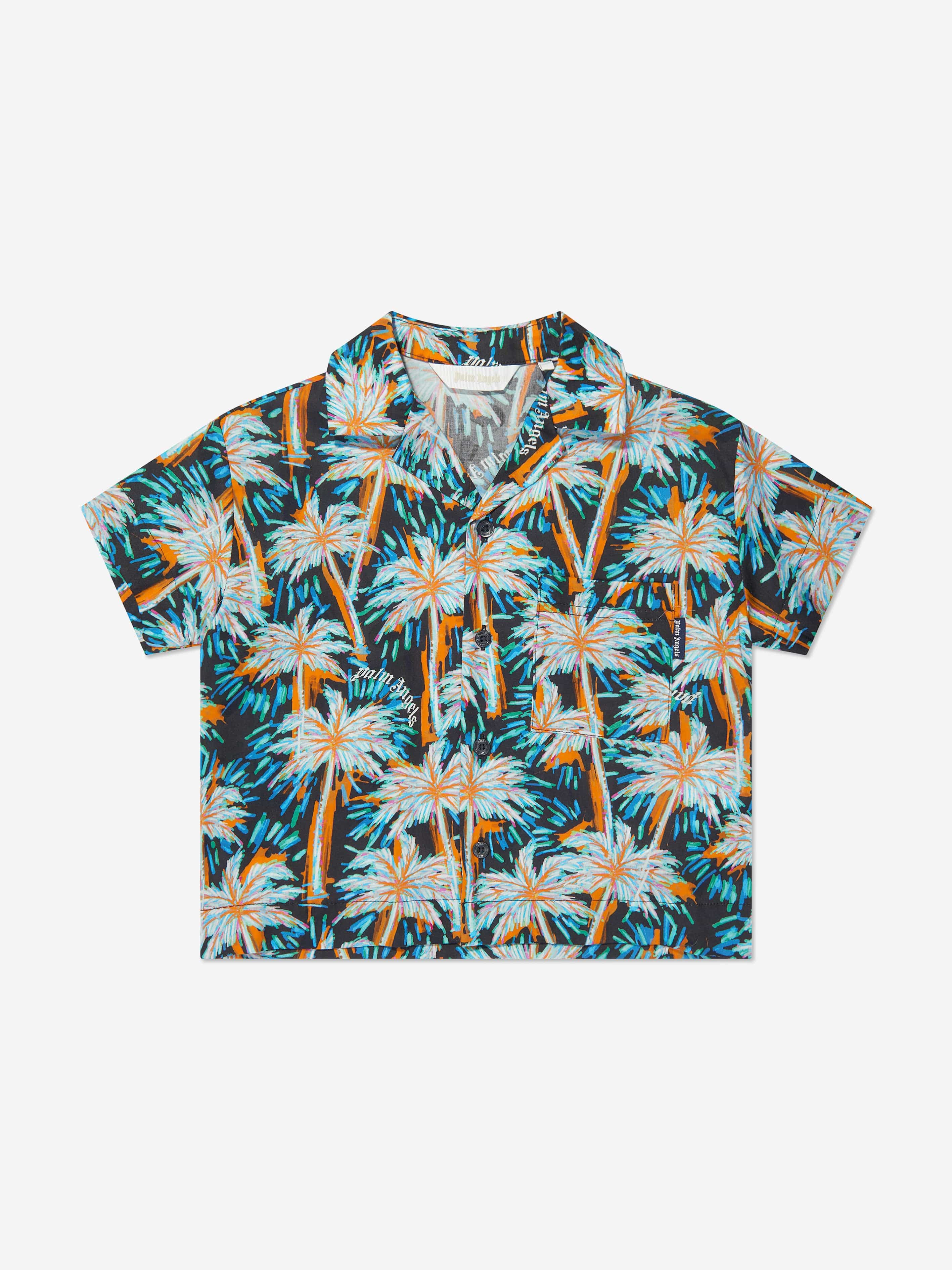 Palm Angels Boys AOP PA Palms Bowling Shirt in Black Clearance Nicekicks