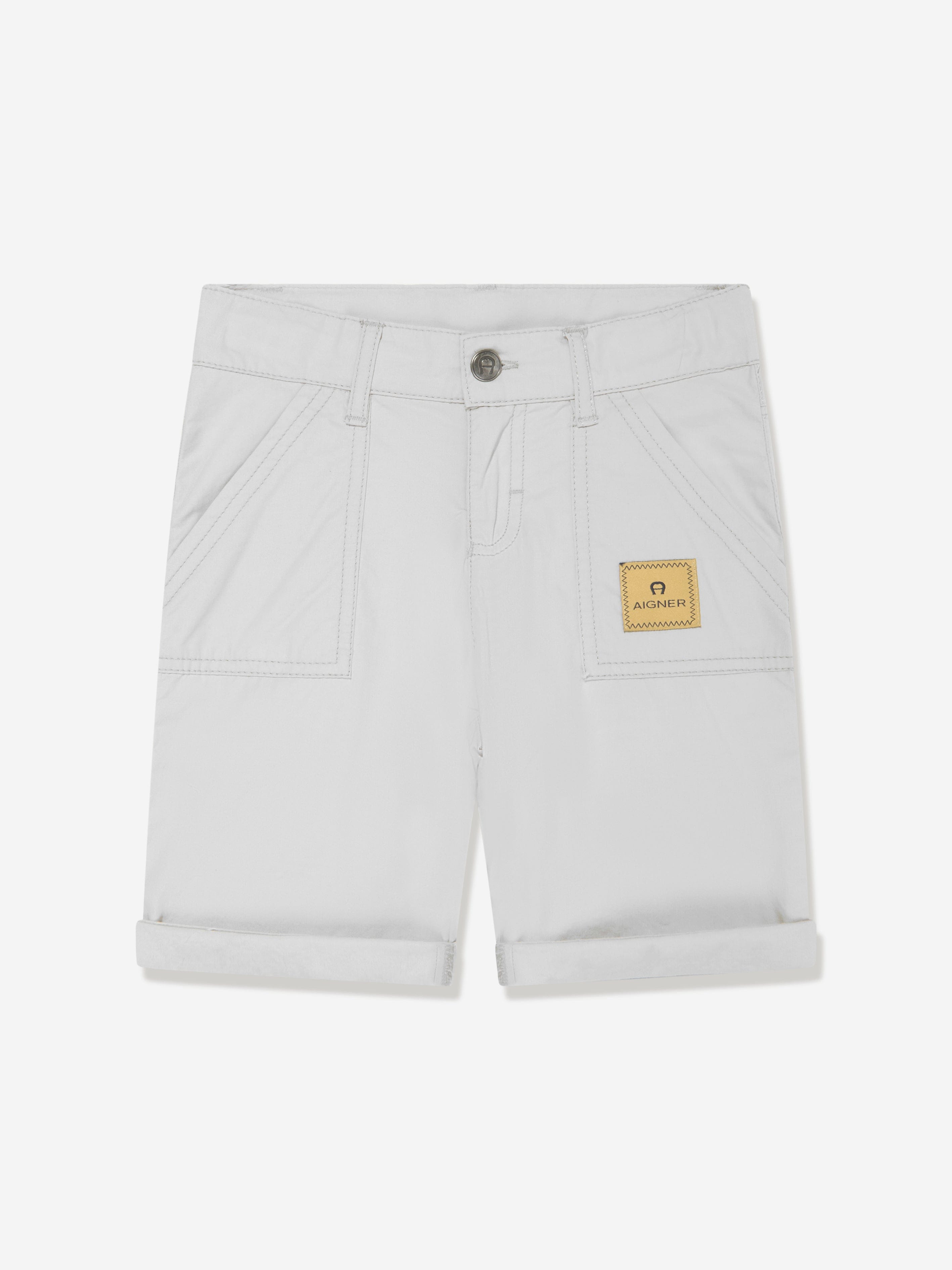 Aigner Boys Logo Badge Poplin Shorts in Grey Exclusive Online