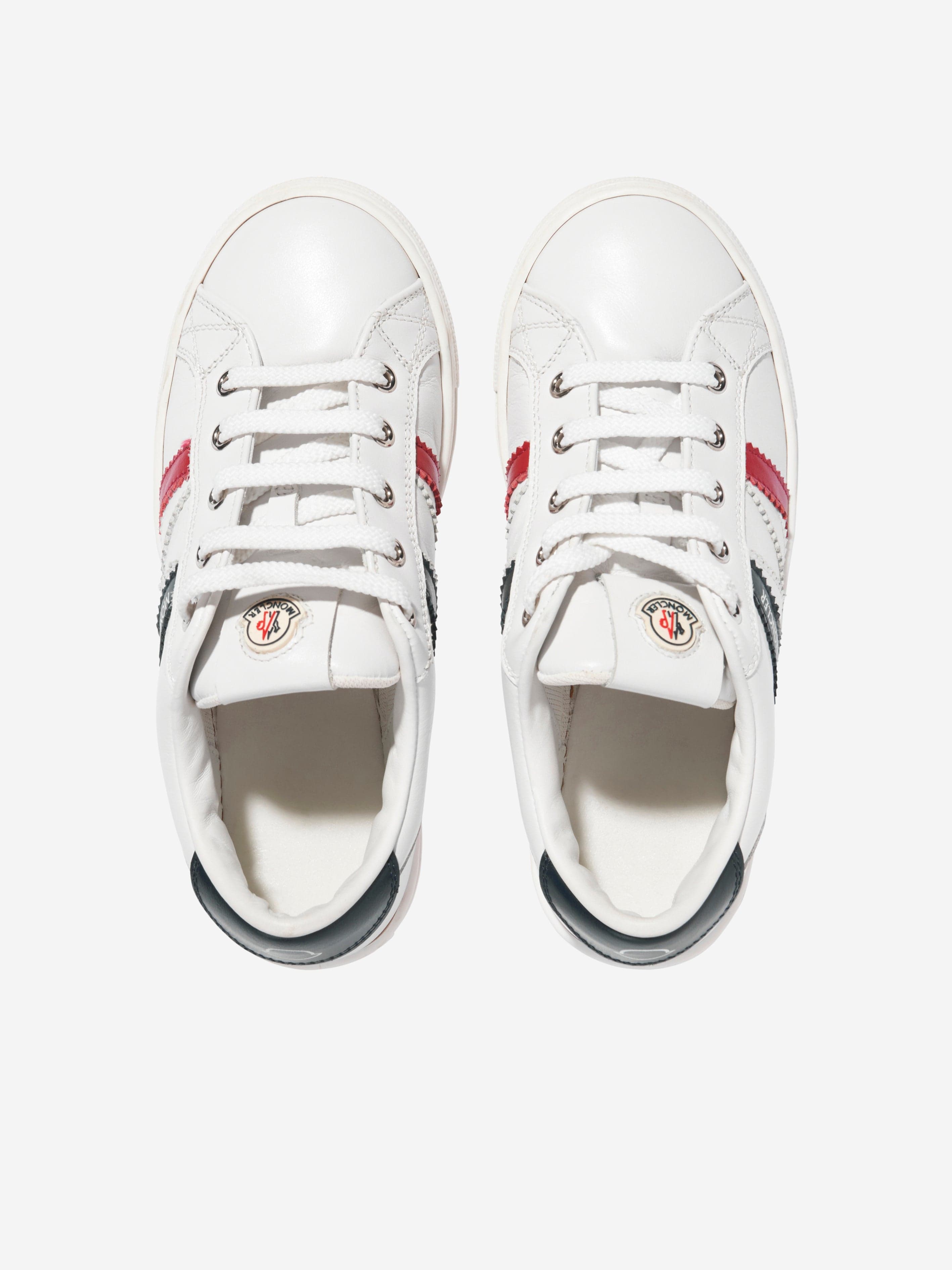 Moncler Enfant Kids Leather Petit Monaco Low Top Trainers in White Popular Cheap Online