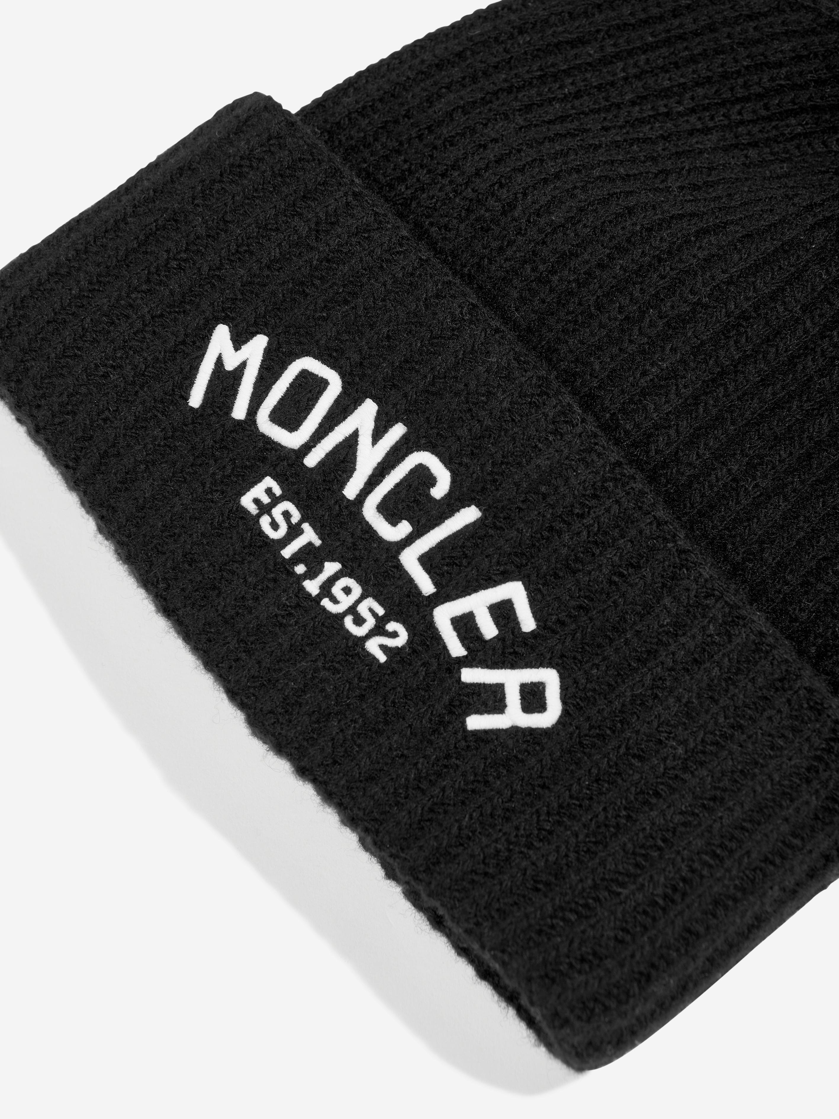 Moncler Enfant Boys Wool Logo Beanie Hat in Black Discount For Cheap