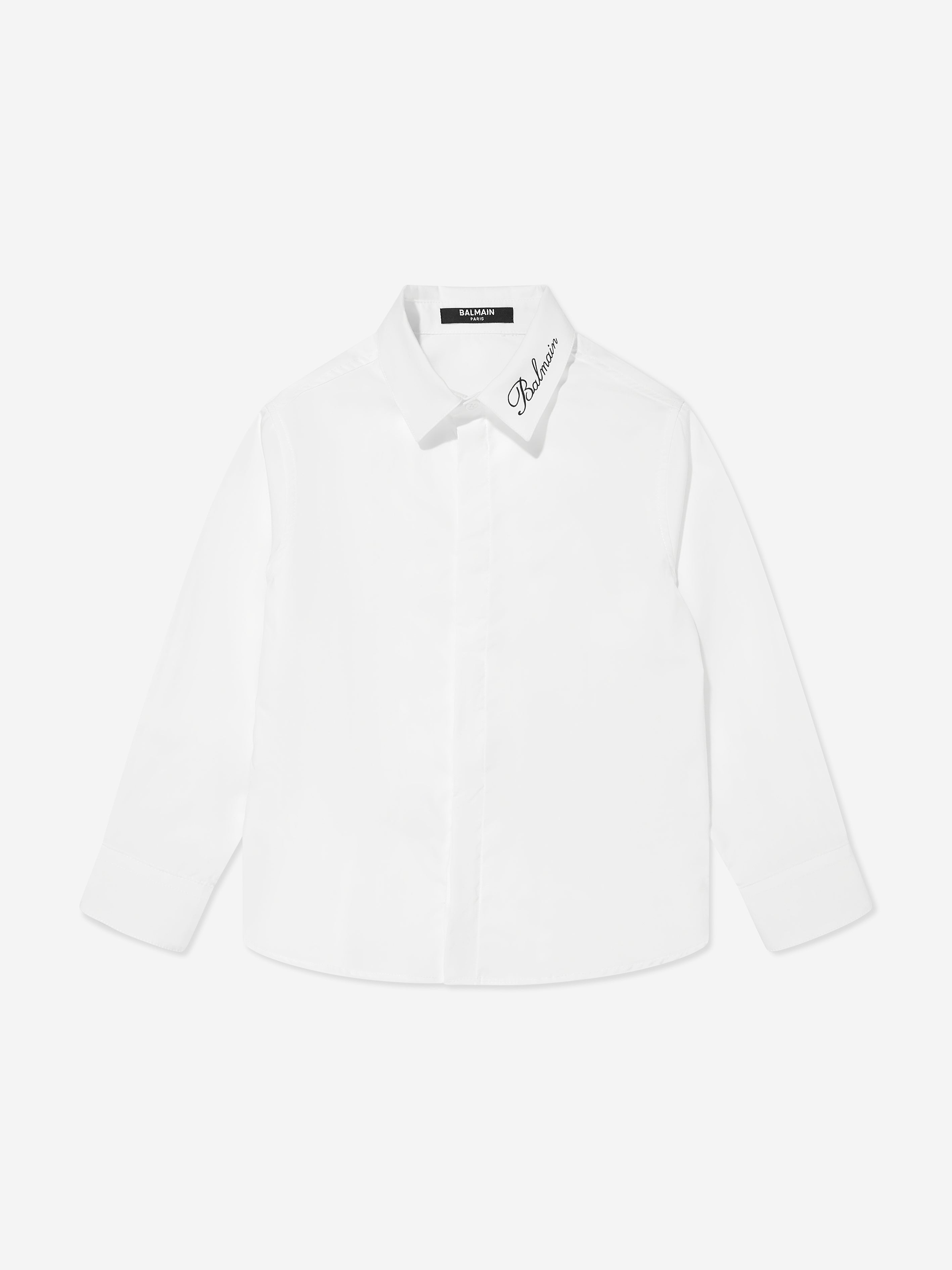 Balmain Boys Logo Collar Shirt in White Sale In China