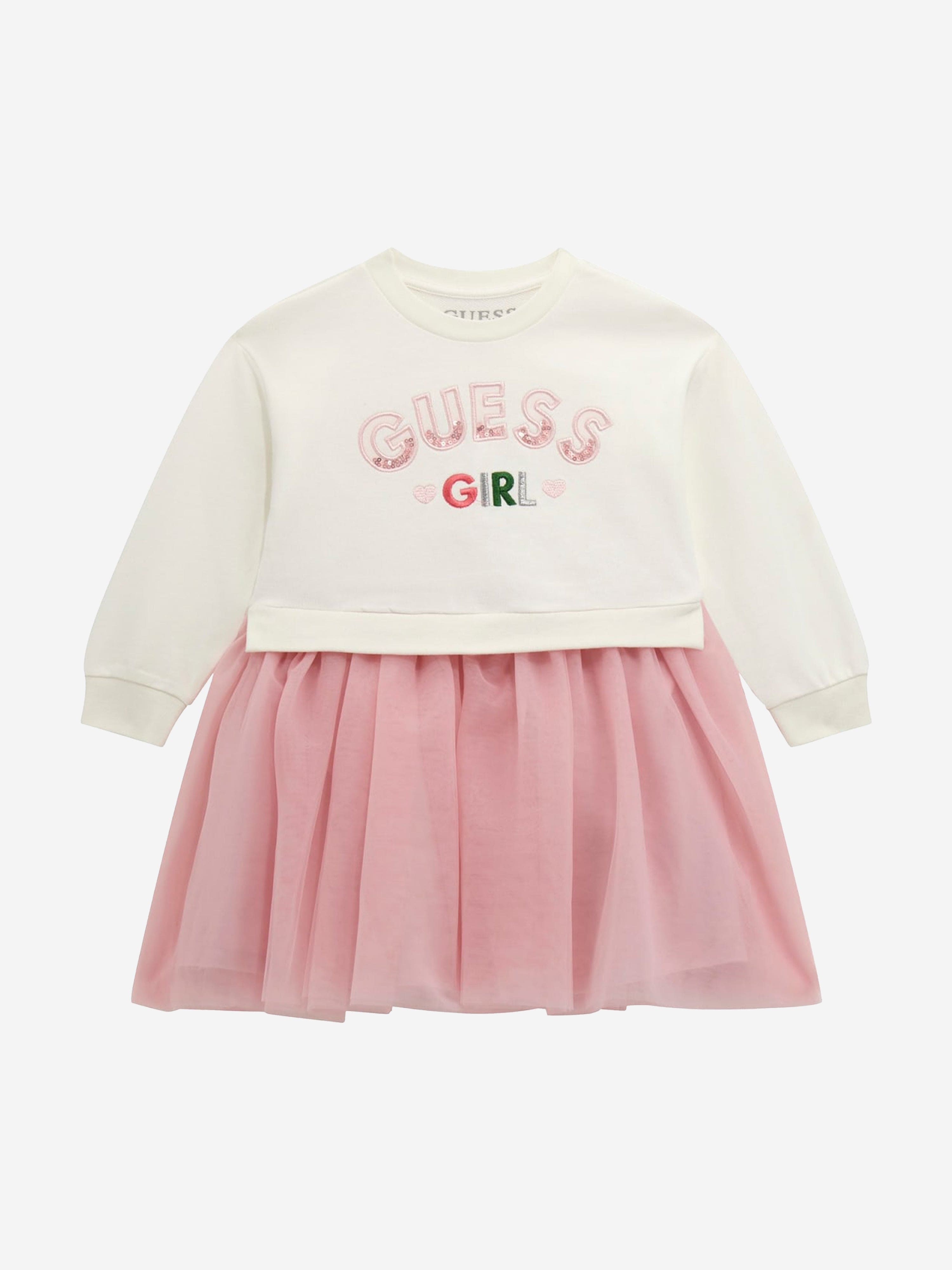 Girls Mixed Fabric Sweater Dress in White Real Online