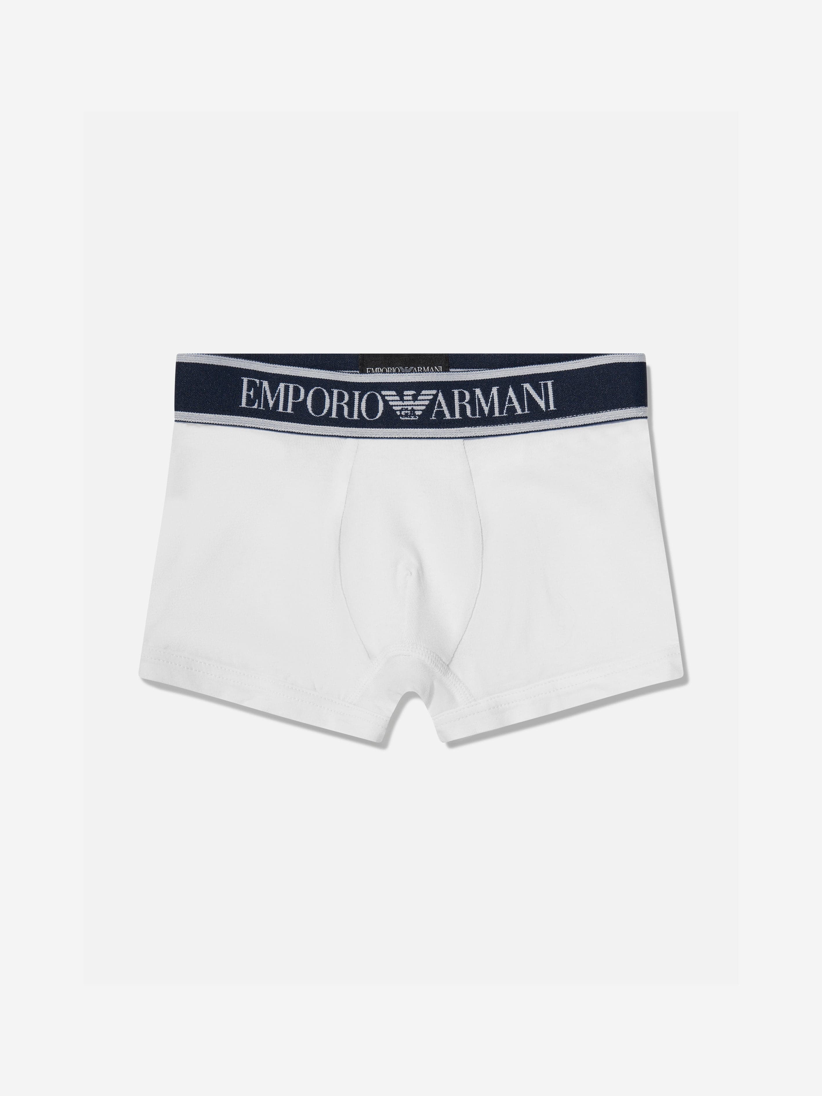 Emporio Armani Boys 2 Pack Boxer Shorts Set in White Clearance With Credit Card