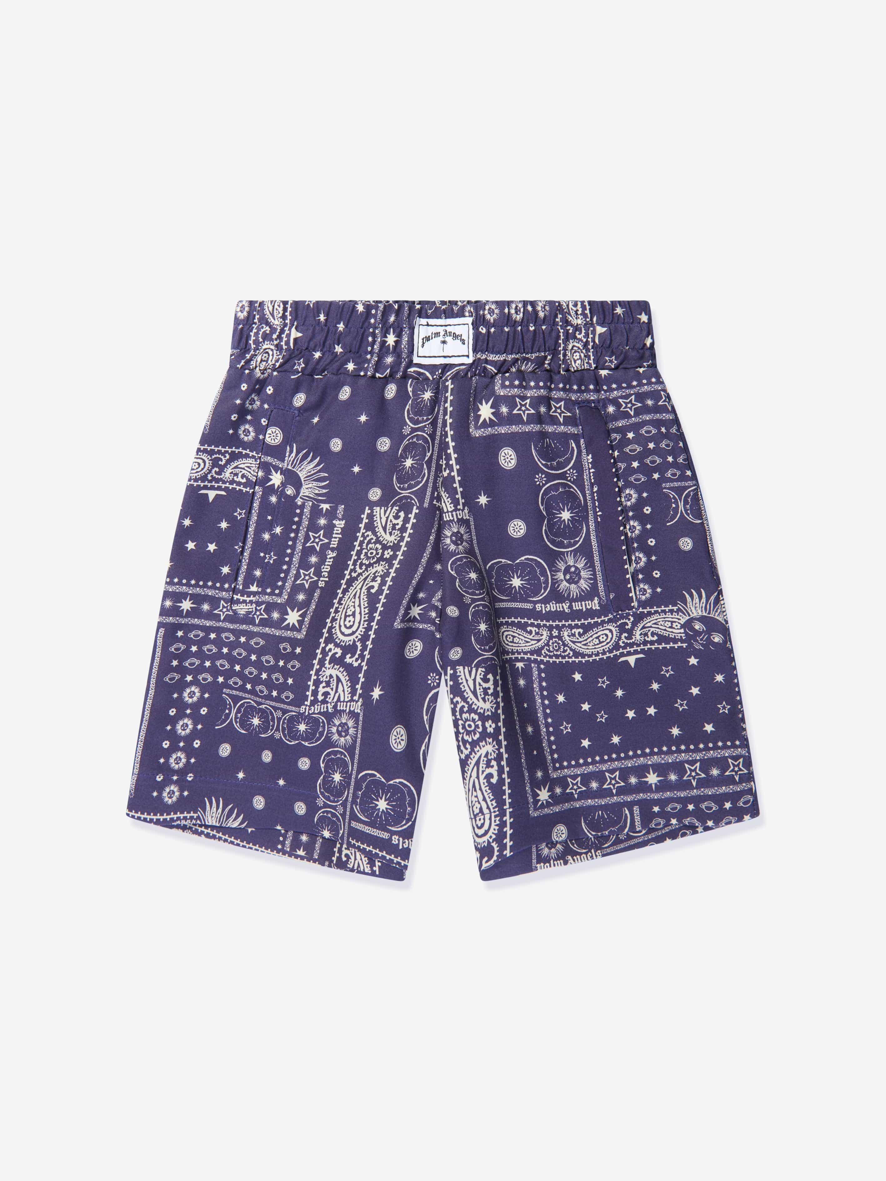 Palm Angels Boys Astro Paisley Shorts in Navy Release Dates Sale Online