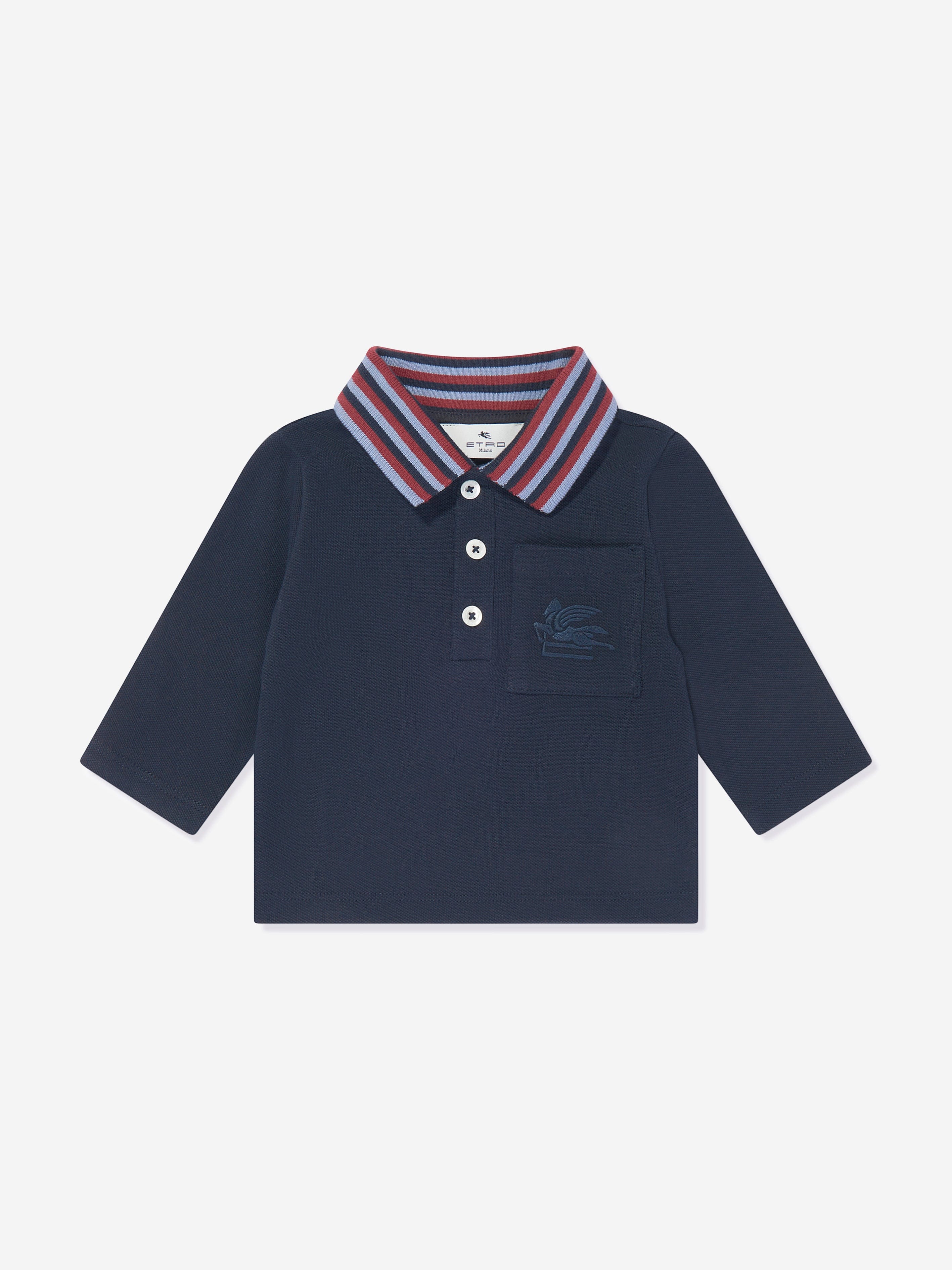 Etro Baby Boys Long Sleeve Polo Shirt in Navy Inexpensive For Sale