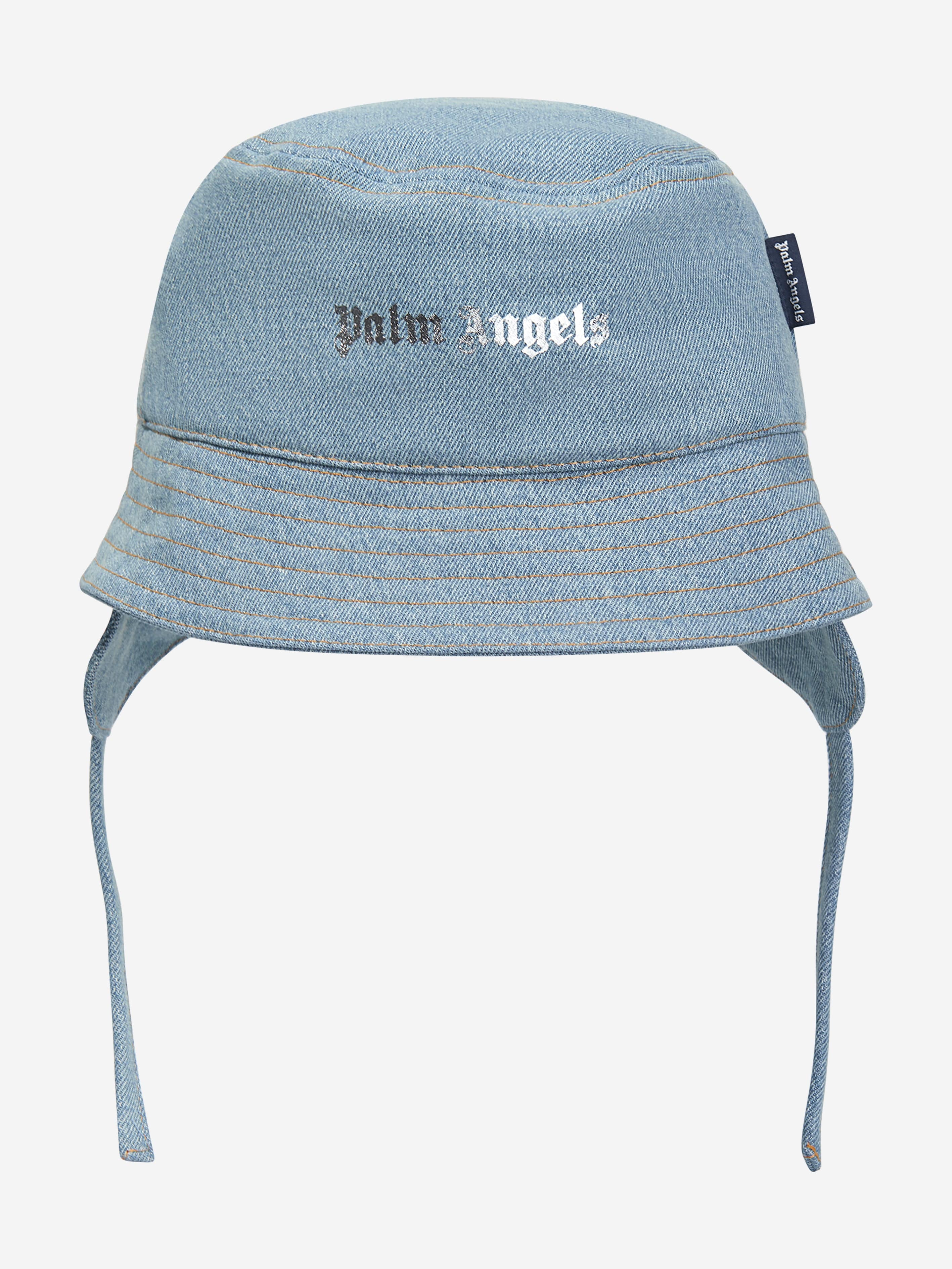 Palm Angels Boys Logo Stone Denim Bucket Hat in Blue Cheap Sale Visit New