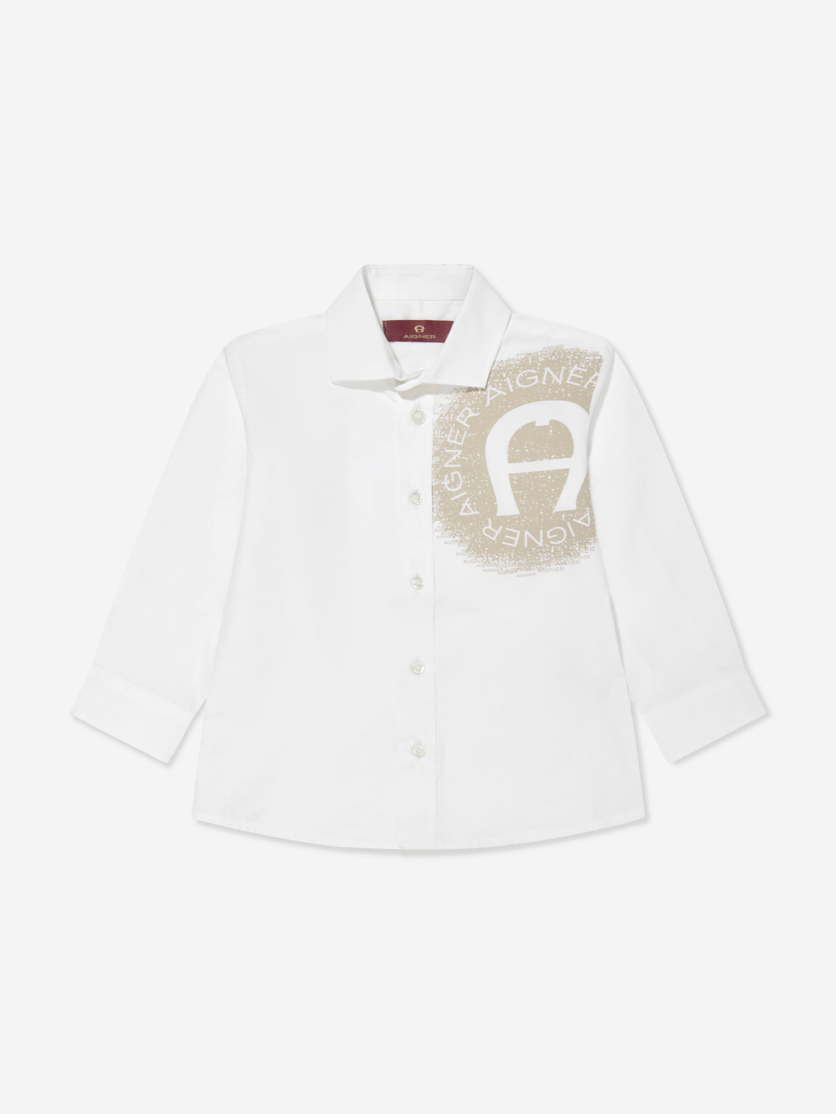 Aigner Boys Logo Print Shirt in White For Sale Cheap Pice From China