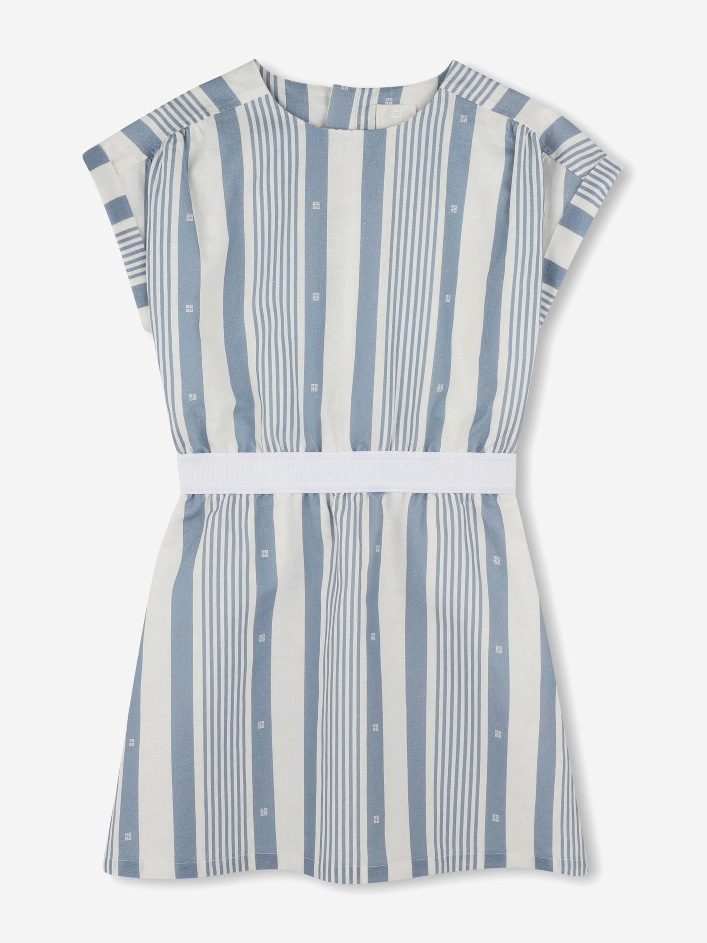 Girls Striped Linen Dress in Blue Sale View