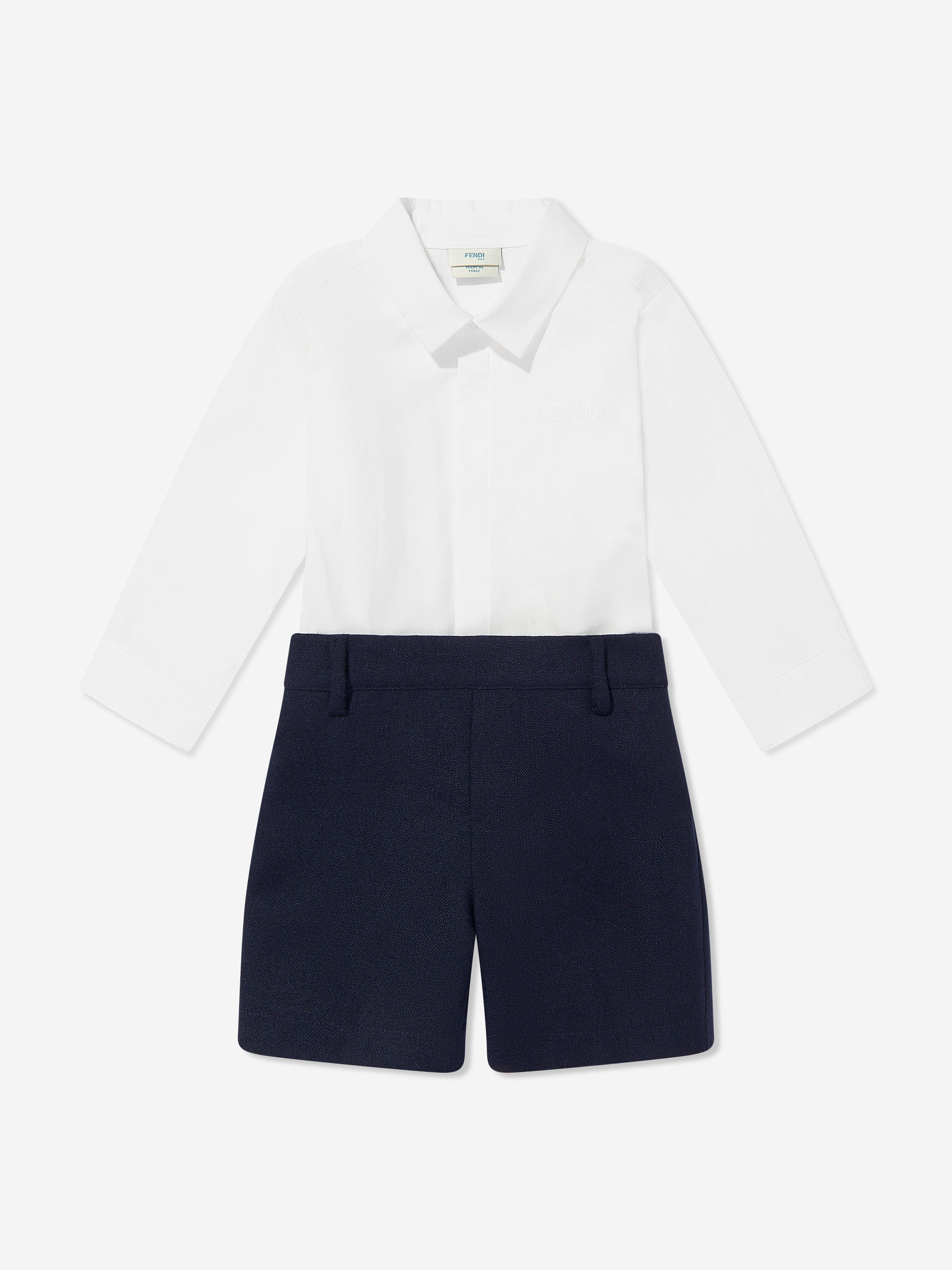 Fendi Baby Boys Short Poplin Romper in Navy Big Sale Cheap Online