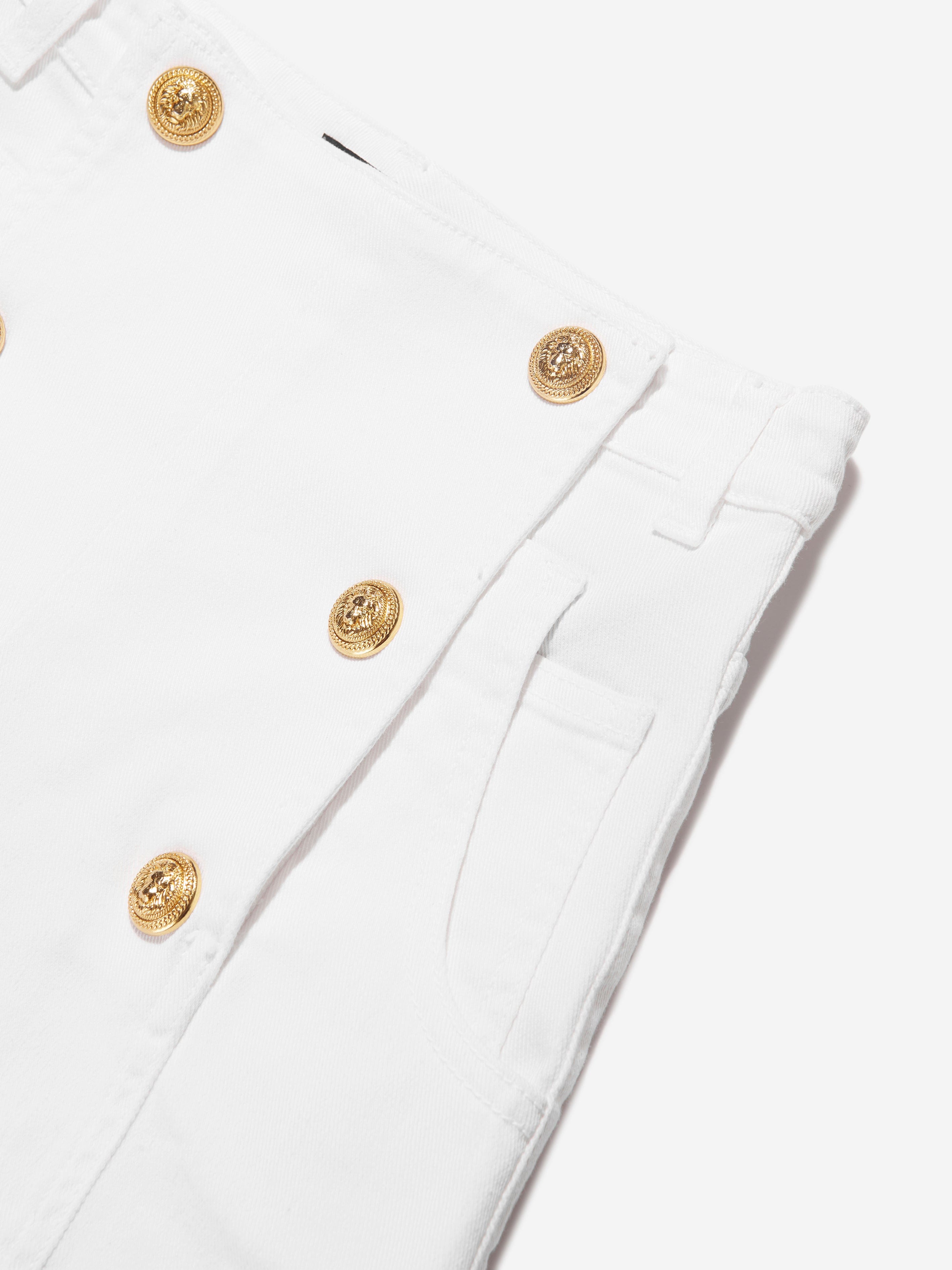 Balmain Girls Button Front Shorts in White Perfect For Sale
