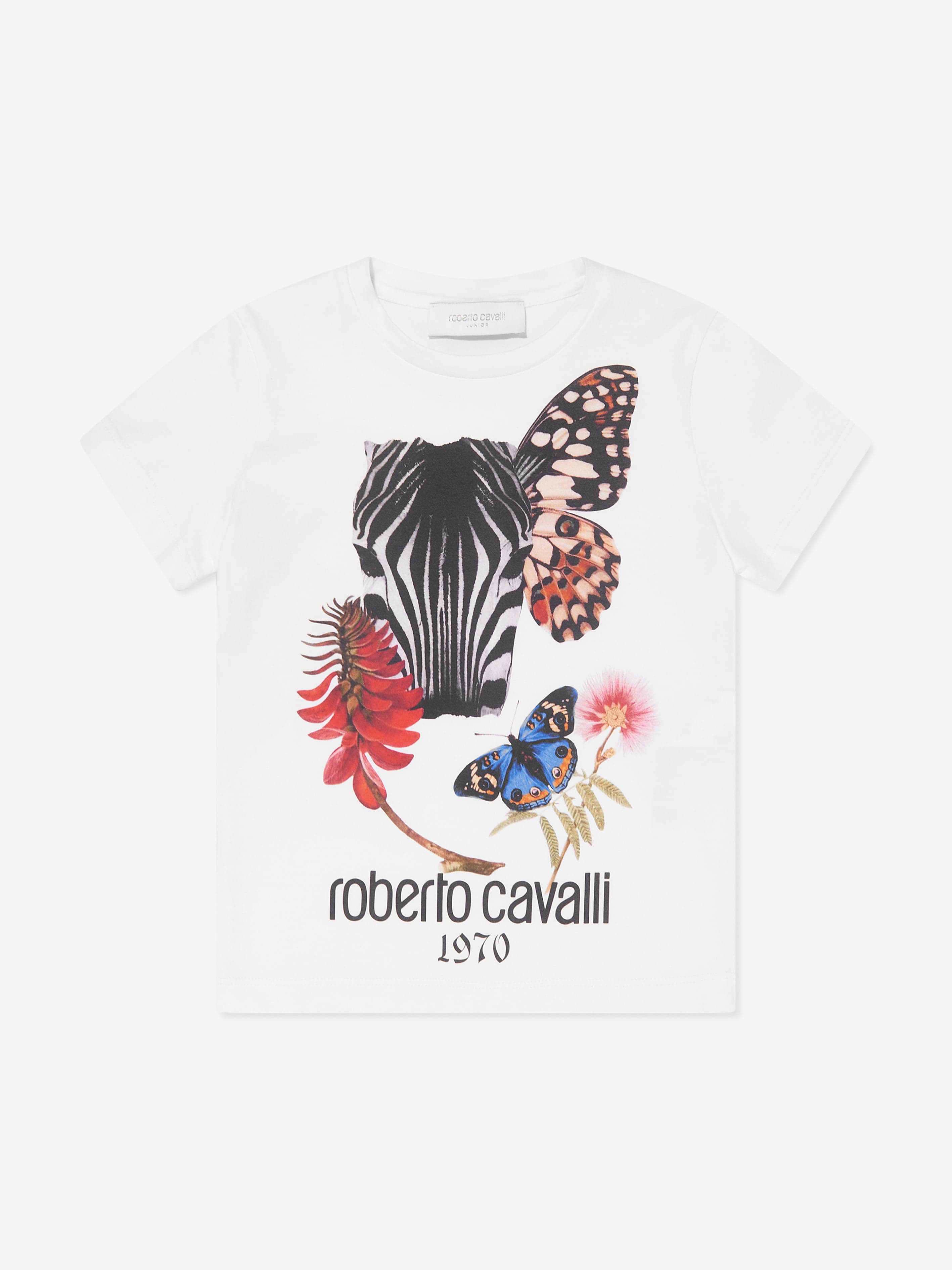 Roberto Cavalli Girls Zebra T-Shirt in White Original Cheap Pice
