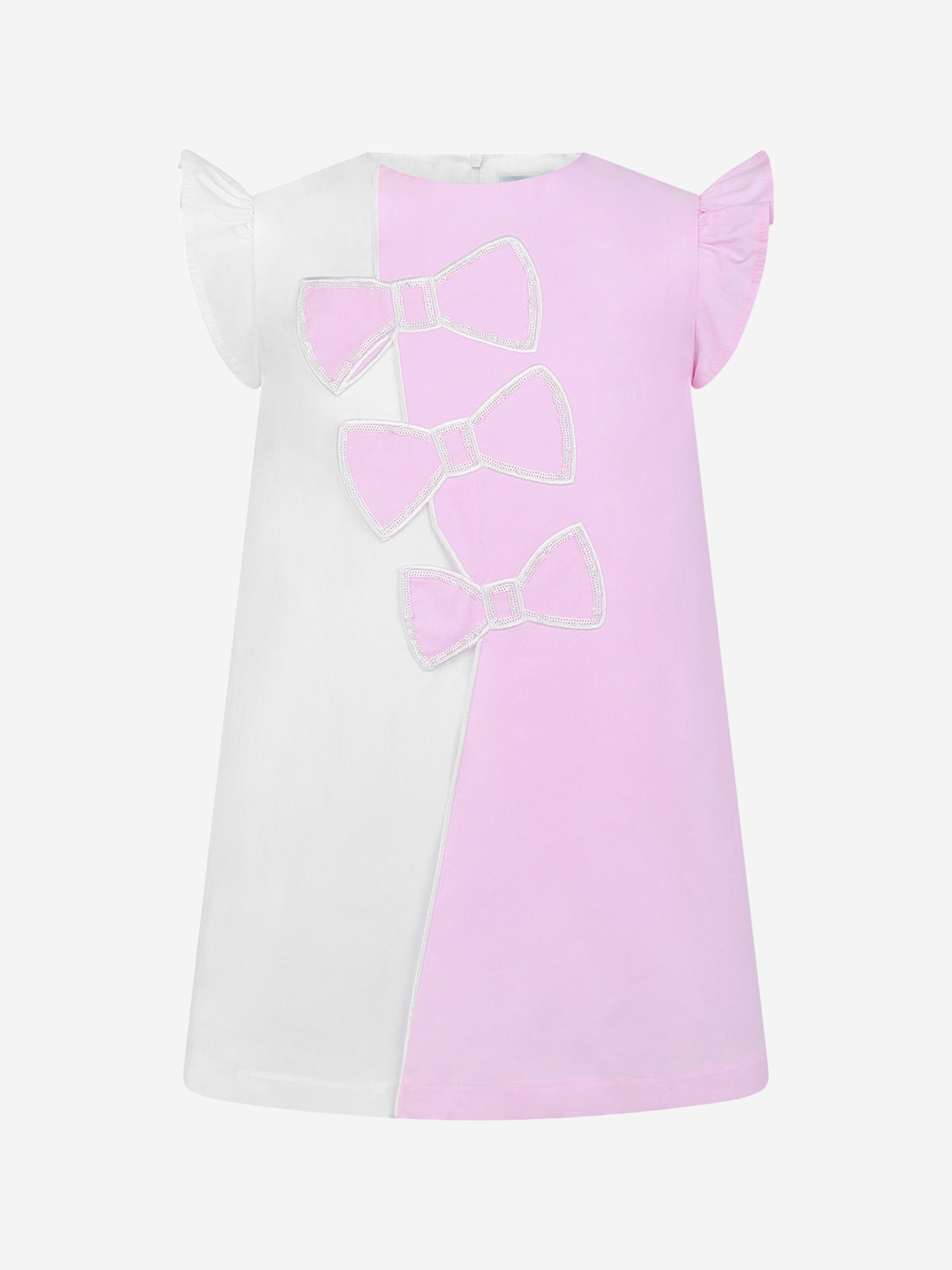 Simonetta Pink & White Cotton Bow Dress Clearance Big Sale
