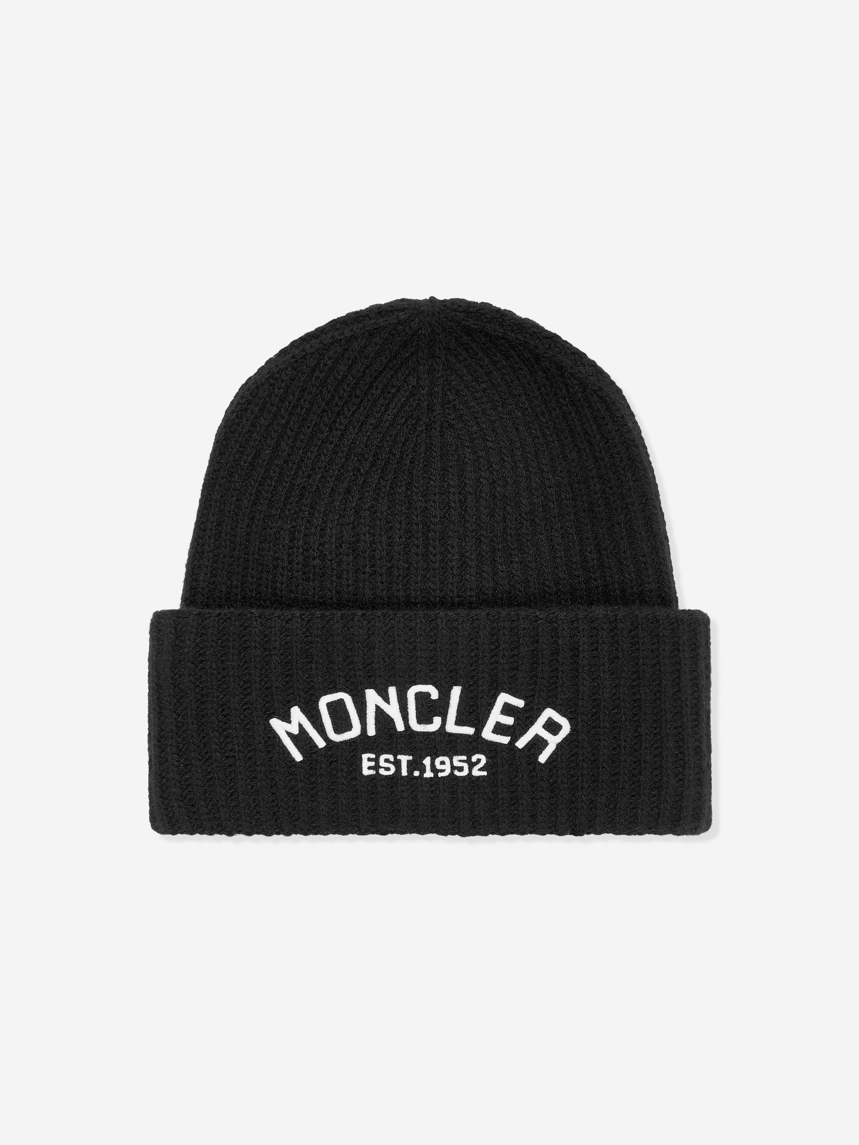 Moncler Enfant Boys Wool Logo Beanie Hat in Black Discount For Cheap