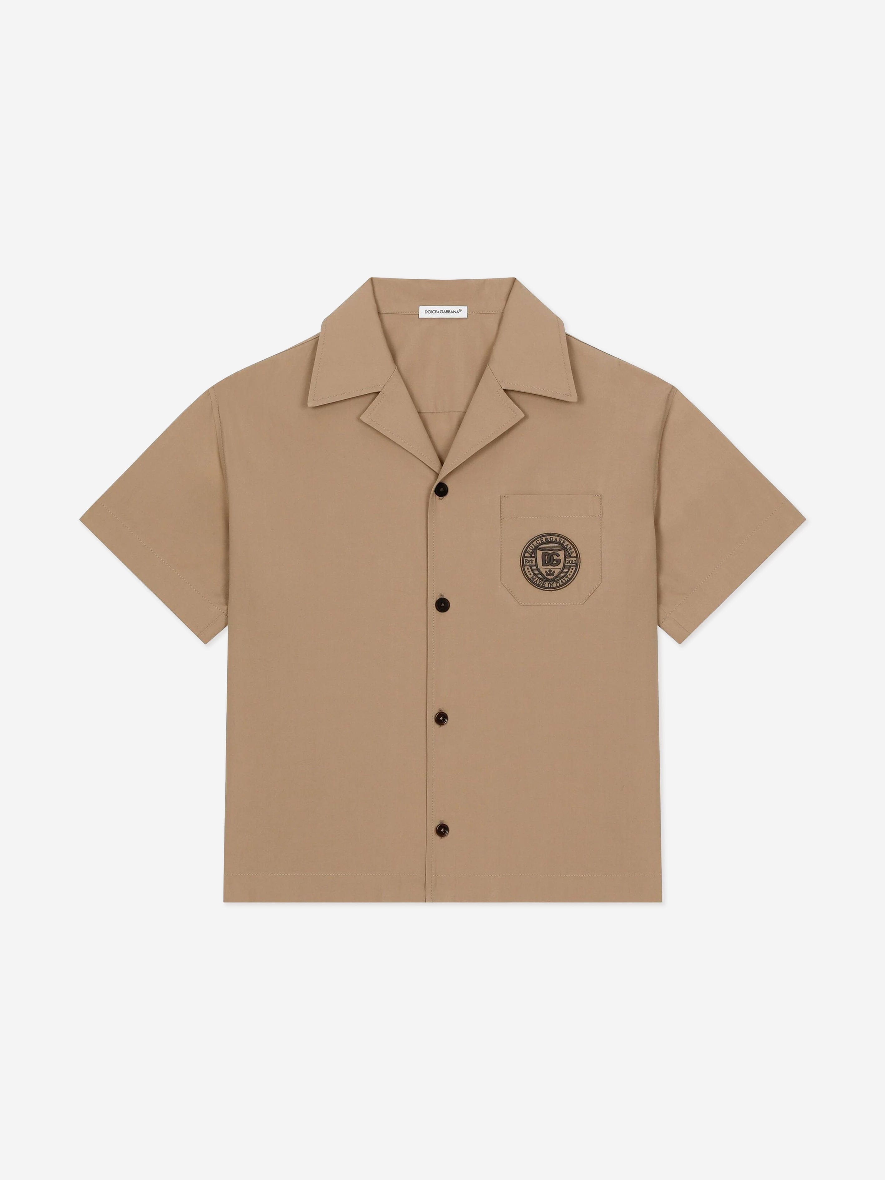 Dolce & Gabbana Boys Embroidered Pocket Shirt in Beige Cheap Sale Brand New Unisex